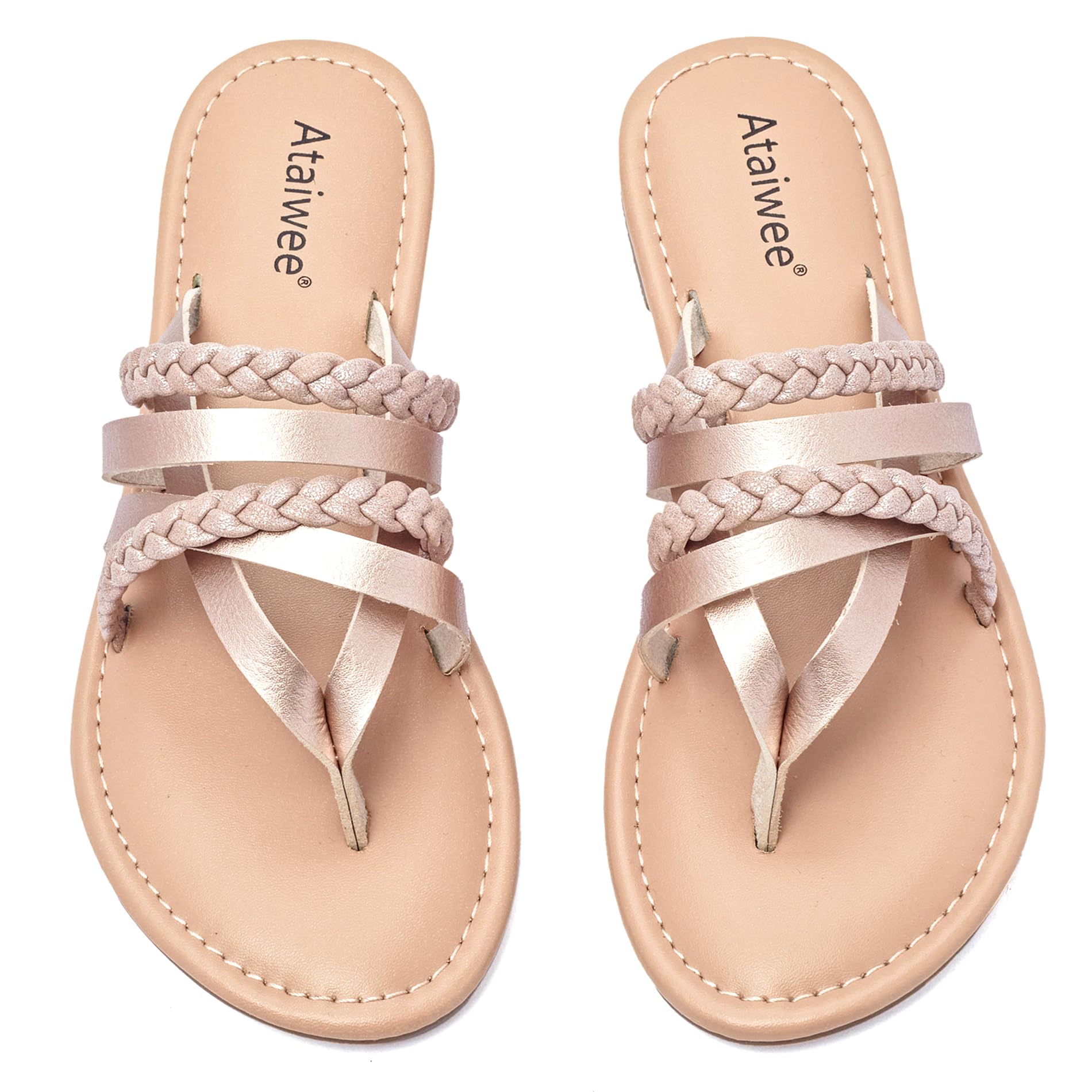 Ataiwee Women's Casual Flat Slide Sandals - Dressy Comfortable Criss Cross Strappy Summer Sandals,Open Toe Multi Strap Beach Flat Thong Sandals.