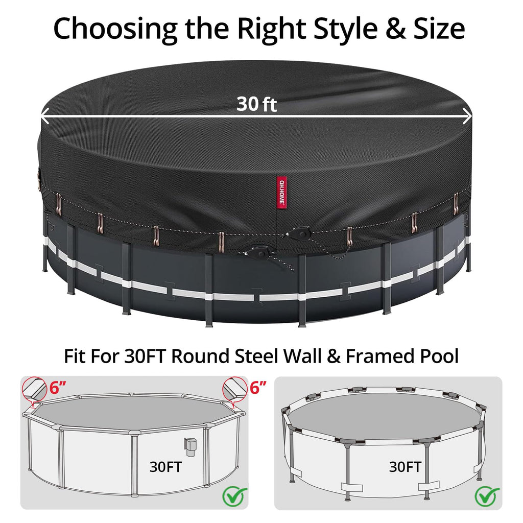 QH.HOME 10Ft Round Pool Cover, [2026 Upgraded Heavy Duty Fabric] Solar Cover for Above Ground Pools, New Super Windproof with 2 Patented Ratchet for Easy Installation, Snug Fit&UV Resistant
