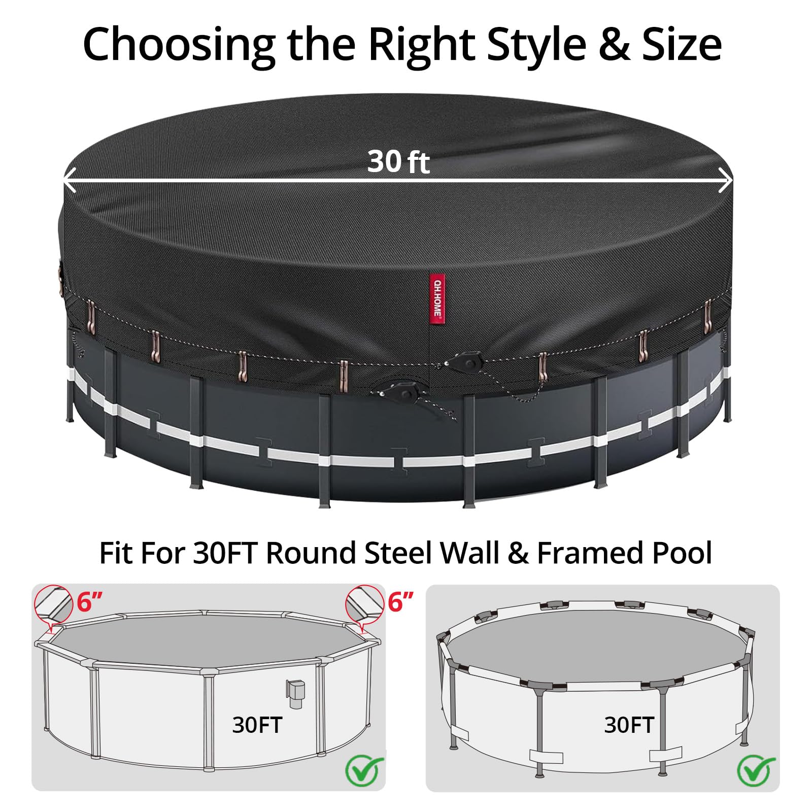 QH.HOME 10Ft Round Pool Cover, [2026 Upgraded Heavy Duty Fabric] Solar Cover for Above Ground Pools, New Super Windproof with 2 Patented Ratchet for Easy Installation, Snug Fit&UV Resistant