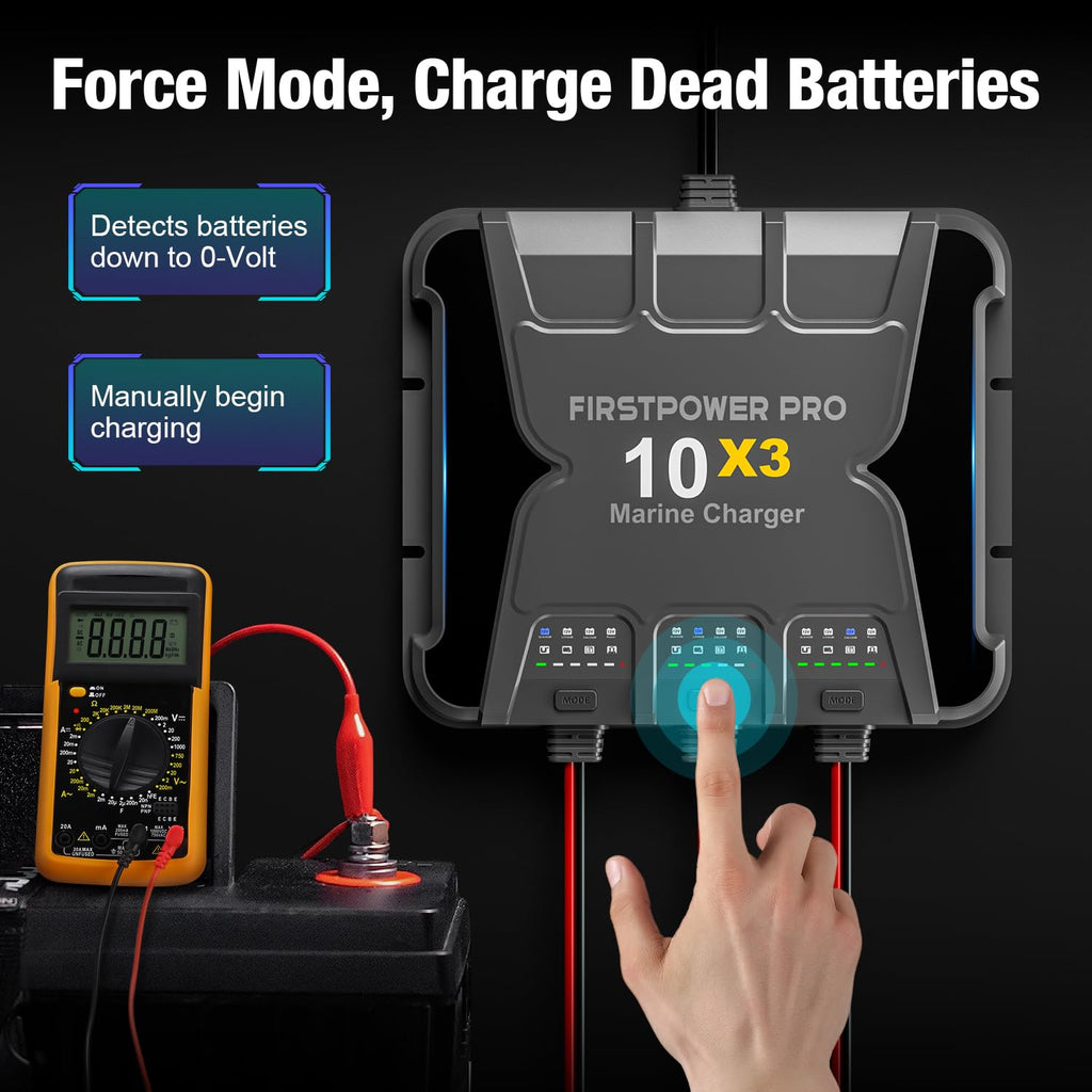 Marine Battery Charger 5X1: 1-Bank, 5A Onboard Battery Charger - 5A Per Bank, 12V Waterproof Boat Batter Charger for SLA/AGM, Lithium, Calcium - Charged 24/7