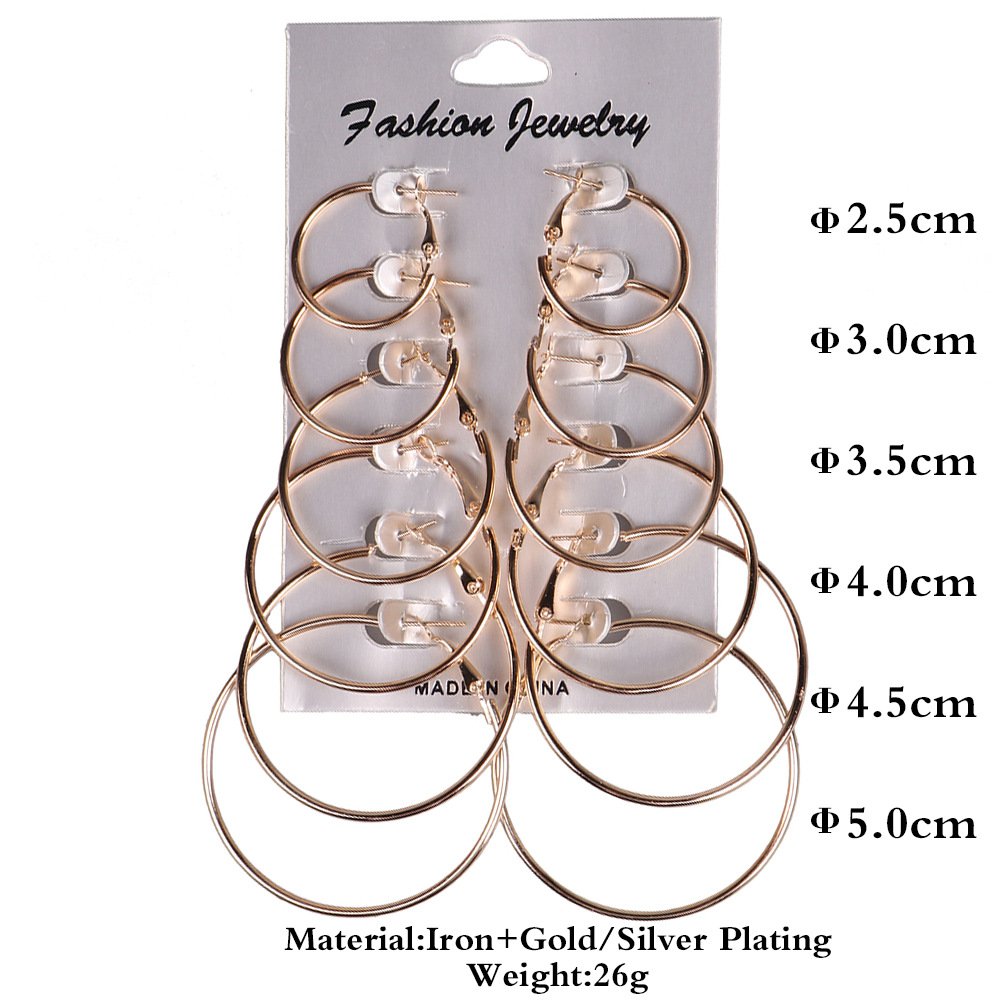 AJ DEFIRO 6 Pair Hoop Earring Set Stainless stud Earring Women Jewelry Silver Tone