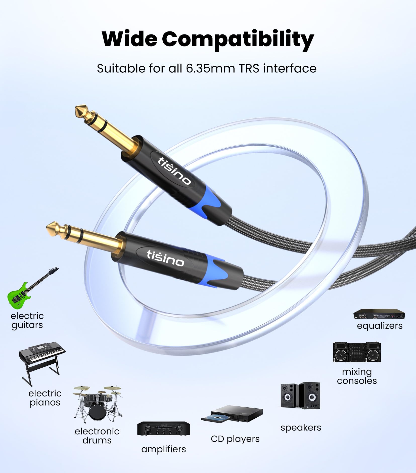Tisino 1/4 inch TRS Cable, Quarter inch 1/4 TRS Balanced Stereo Audio Cable Male to Male Pro Interconnect Cable Guitar Cable, Nylon Braid - 3 FT