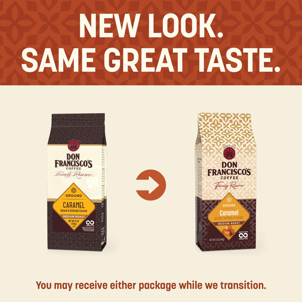 Don Francisco's Caramel Ground Coffee, Medium Roast – 100% Arabica, Flavored Coffee, 12 oz Bag