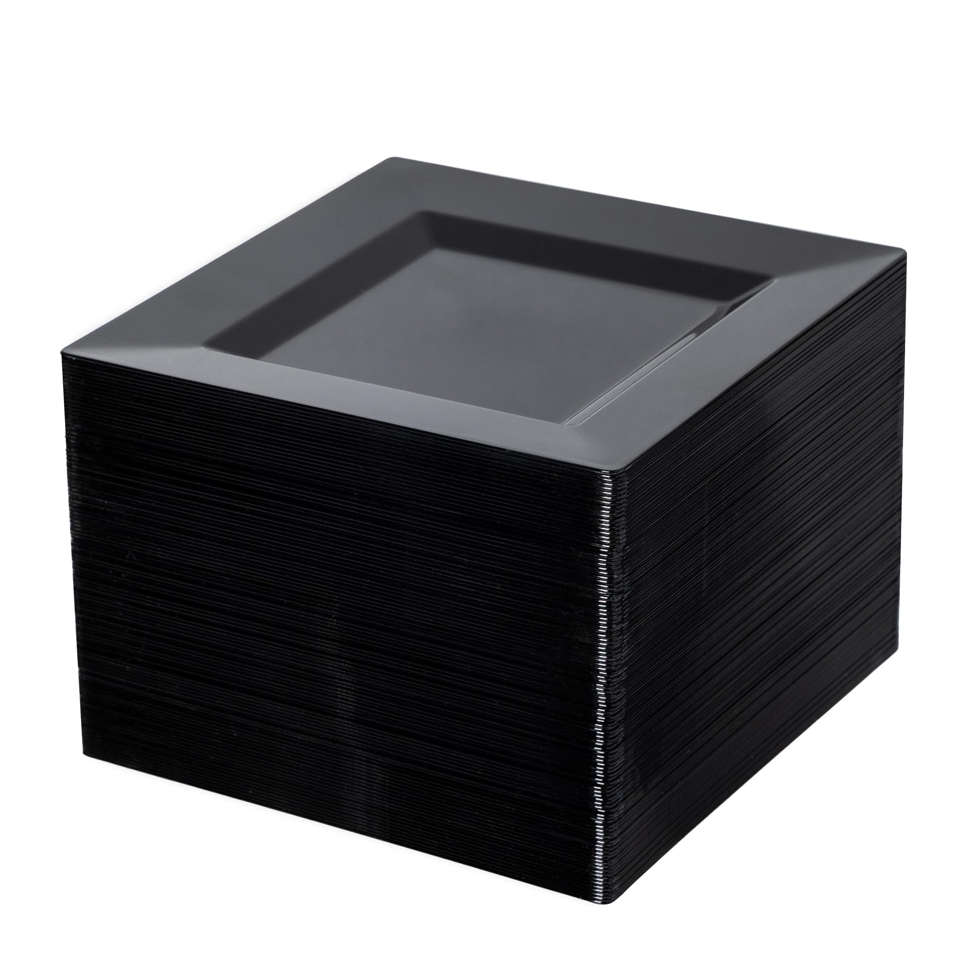 100 Pack Black Plastic Square Dessert Plates, 6.5" Disposable Salad Plates Heavy Duty Plates for Party, Wedding, Christmas, Easter