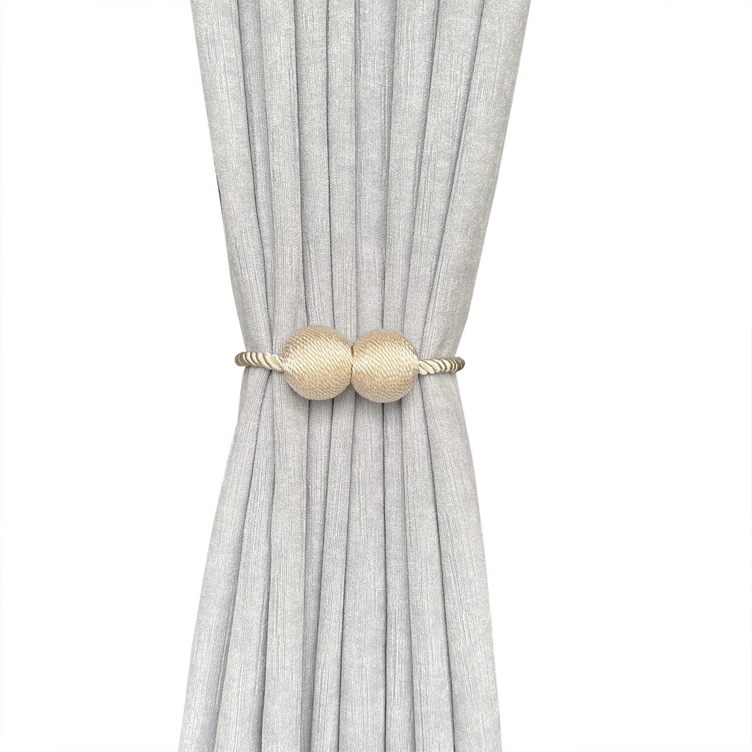 Melaluxe 2 Pack Magnetic Curtain Tiebacks, Decorative Curtain Holdbacks for Window Décor (Beige)