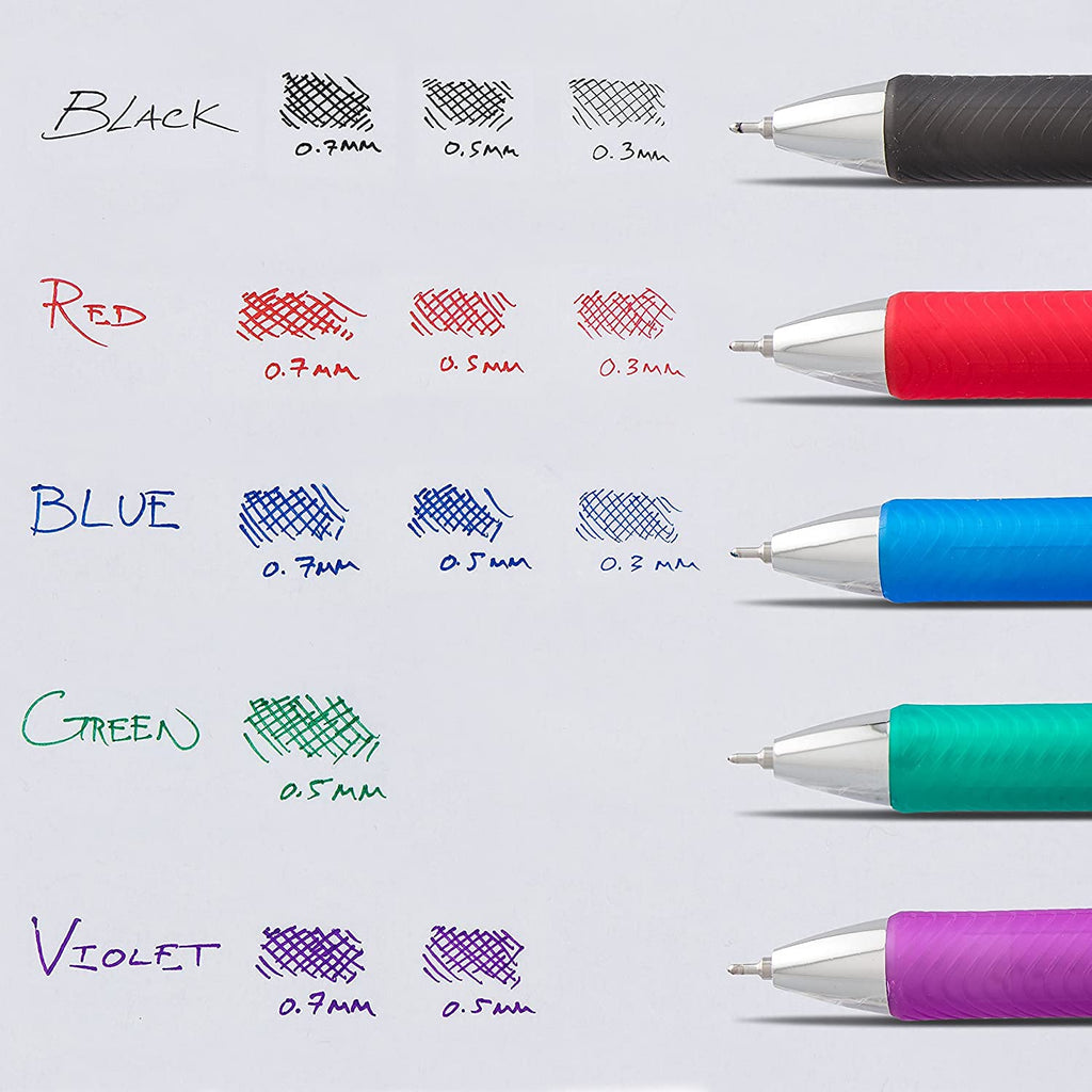Pentel Energel 0.5 mm, Black Needle Tip Pens - Rtx Retractable Pack of 10 Pens
