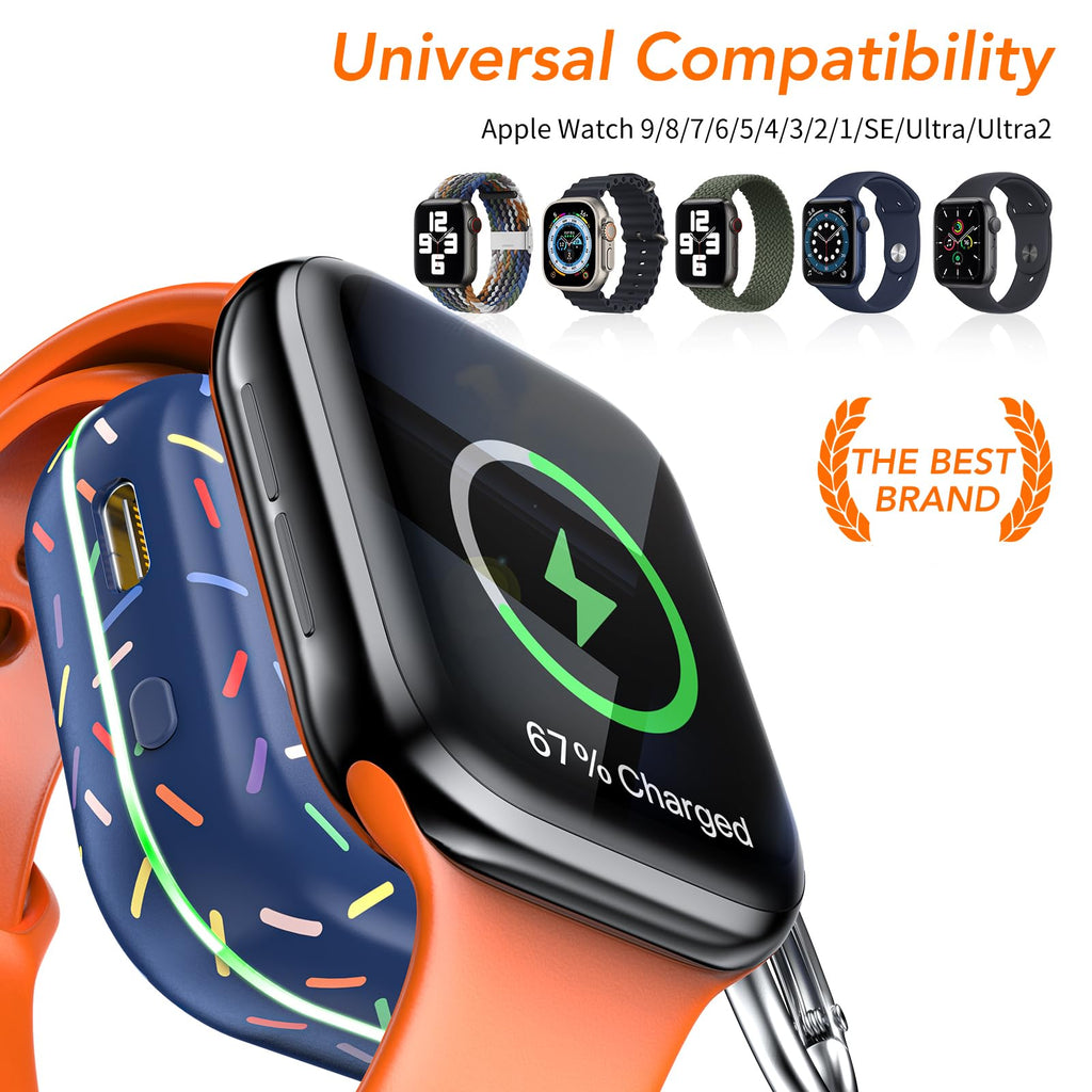 HUOTO Portable Charger for Apple Watch,Wireless Magnetic iWatch Charger 1200mAh Power Bank Travel Keychain Accessories Smart Chargers for Apple Watch Series 11/10/9/8/7/6/SE/5/4/3/2/1/UItra/UItra 2