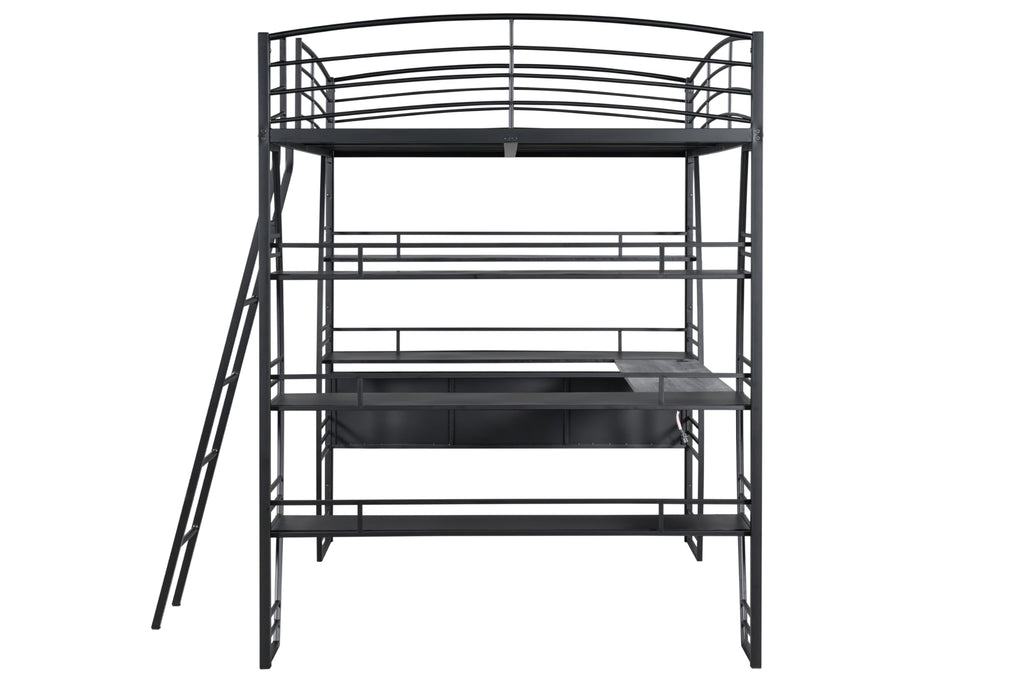 DNYN Twin Size Loft Bed with Desk & Storage Drawers& Table Set for Kids Bedroom,Covertible Twin-Over-Twin Bunkbeds Design,Easy Assemble & Space Saving & No Box Spring Needed,for Small Space, Black