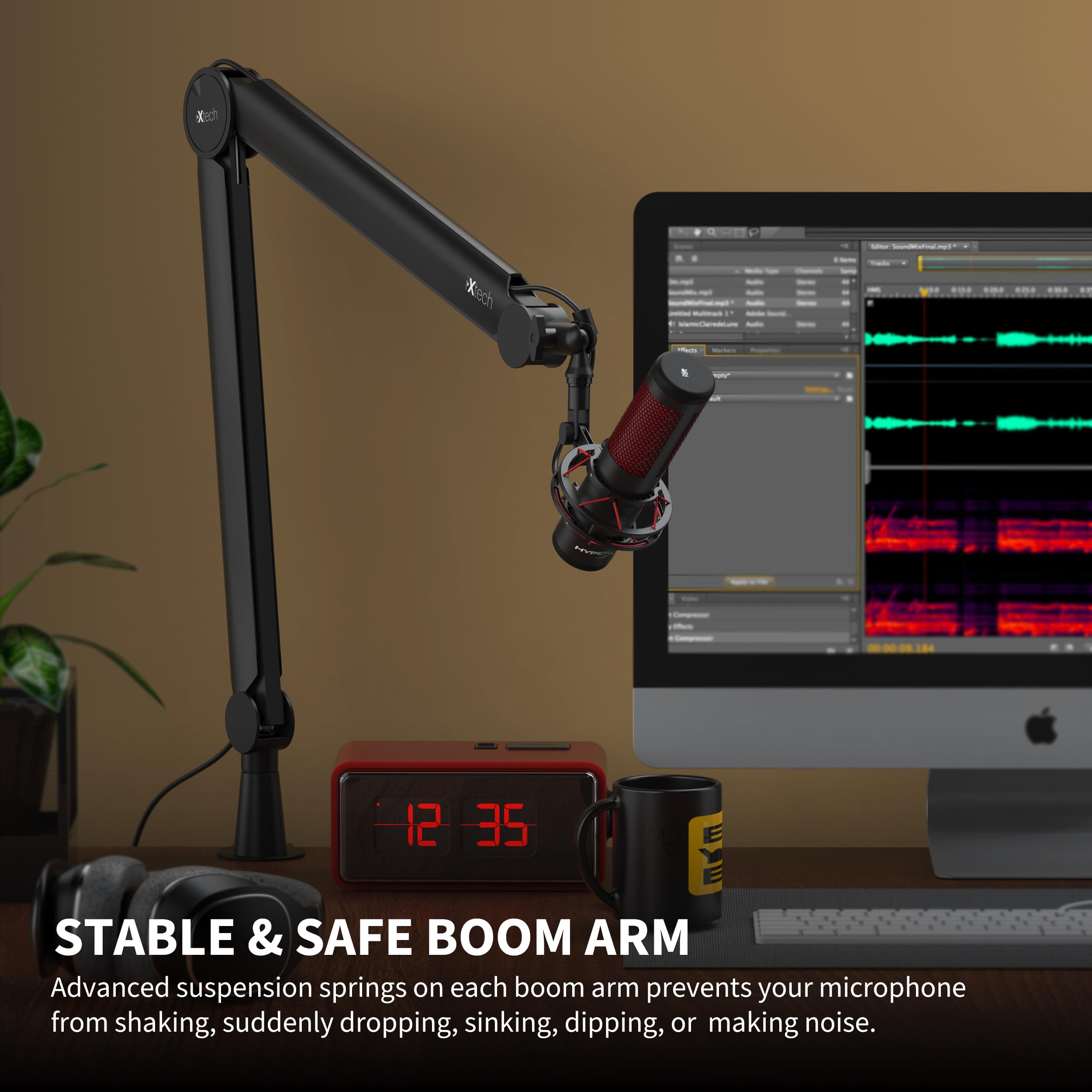 IXTECH Premium Microphone Boom Arm with Desk Mount, 360° Rotatable, Fully Adjustable, for Podcast, Video, Gaming, Radio, Studio, Recording, Sturdy and Universal VALIANT Model
