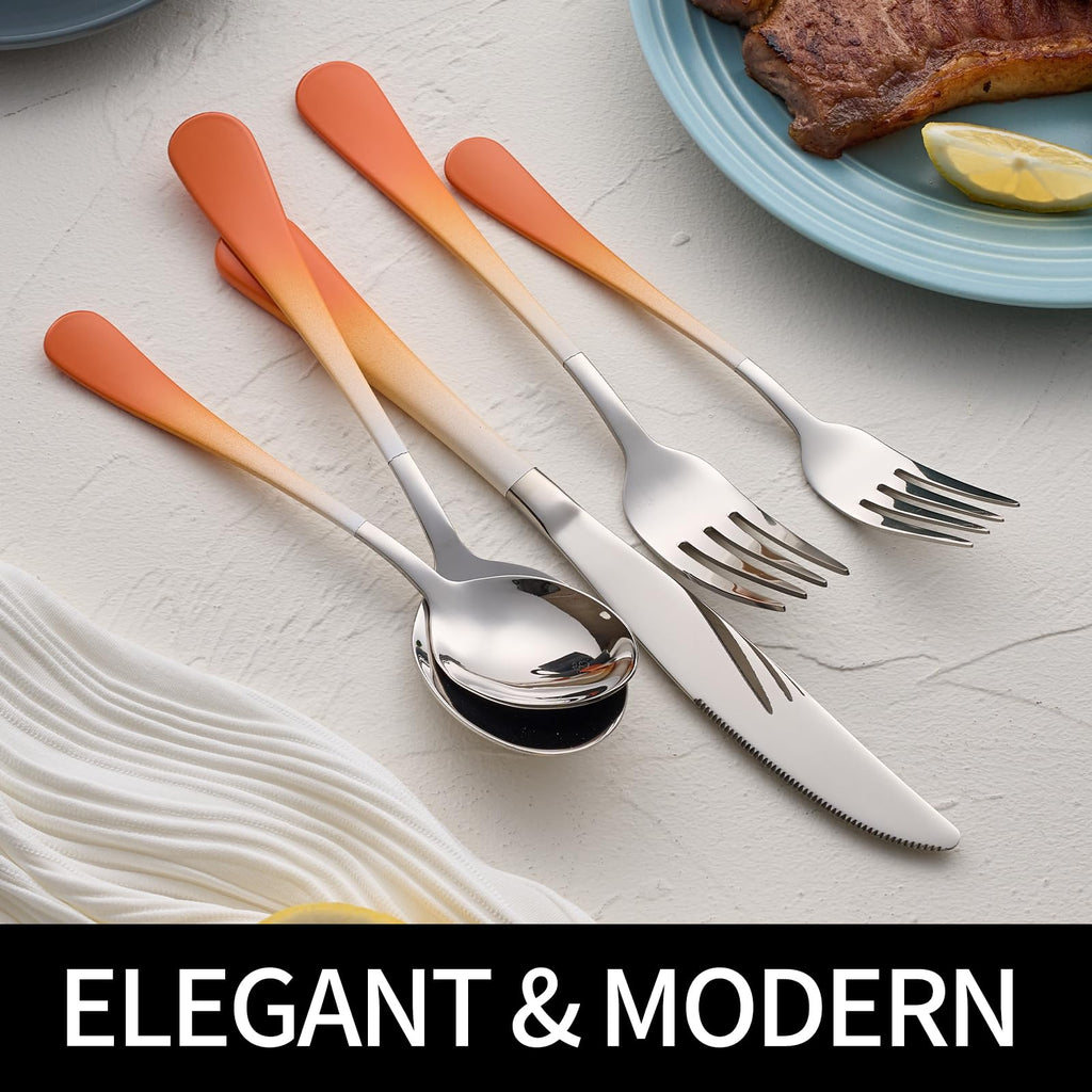 20-Pieces Blac and Pink Silverware Sets for 4,Pink Handle Stainless Steel Cutlery Set, Include Forks Spoons and Knives Set, Dishwasher Safe Utensil Sets for Home Restaurant