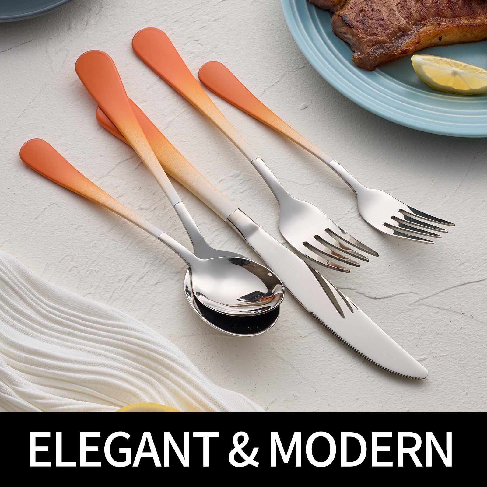 20-Pieces Blac and Pink Silverware Sets for 4,Pink Handle Stainless Steel Cutlery Set, Include Forks Spoons and Knives Set, Dishwasher Safe Utensil Sets for Home Restaurant