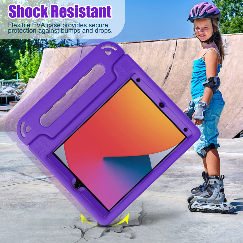 AVAWO Kids Case for iPad 10.2" 9th & 8th & 7th Generation, iPad 10.2 2021/2020/2019 Case with Built-in Screen Protector, Light Weight Shock Proof Handle Stand Friendly Cover for iPad 10.2" - Black