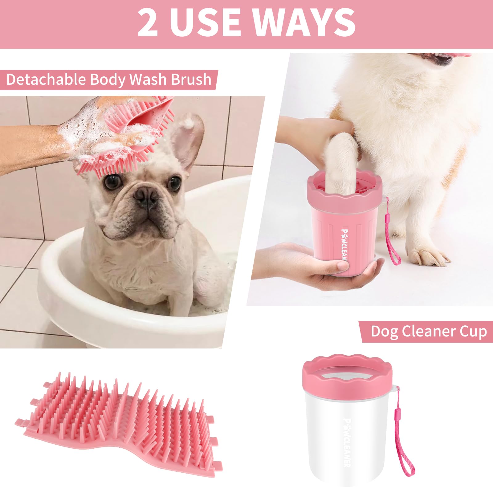 Professional 7 in 1 Dog Paw Cleaner for Dogs & Cats - Includes 1 Portable Paw Washer, 1 Bath Brush, 2 Dog Toothbrushes and 3 Absorbent Towels Note: Fits Paws up to 2 Inches Wide (Small, Black)