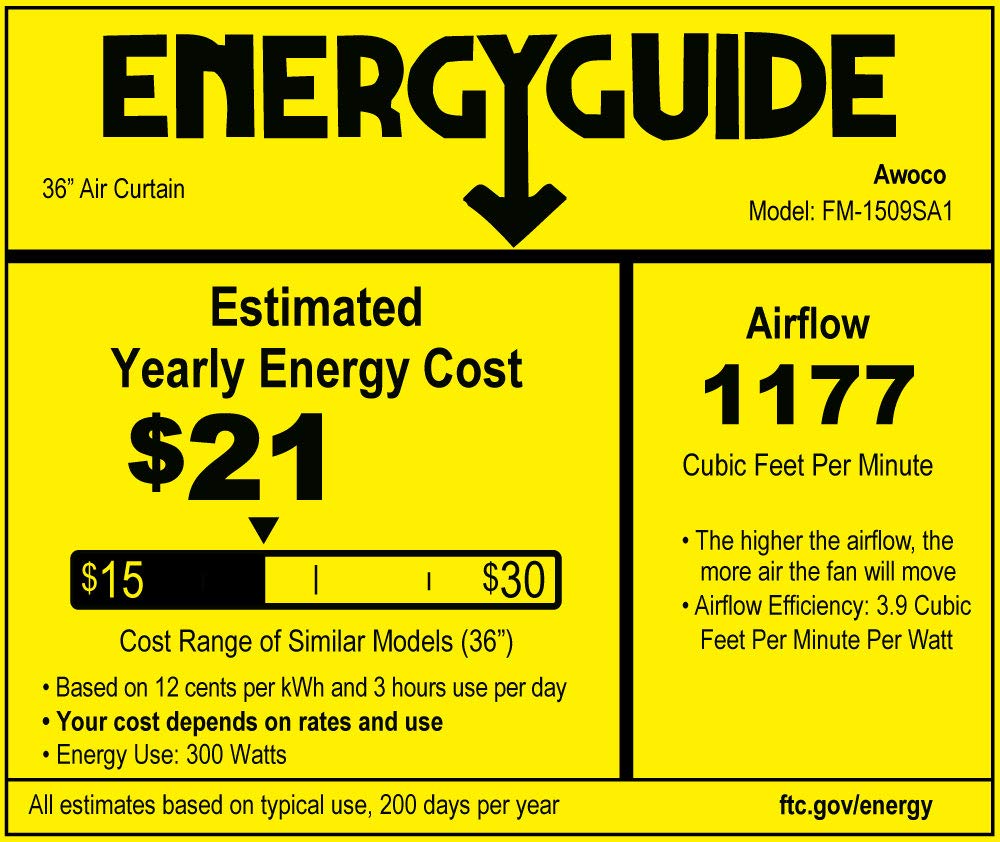 Awoco 24” Super Power 2 Speeds 800 CFM Commercial Indoor Air Curtain, CE Certified, 120V Unheated - Door Switch Included