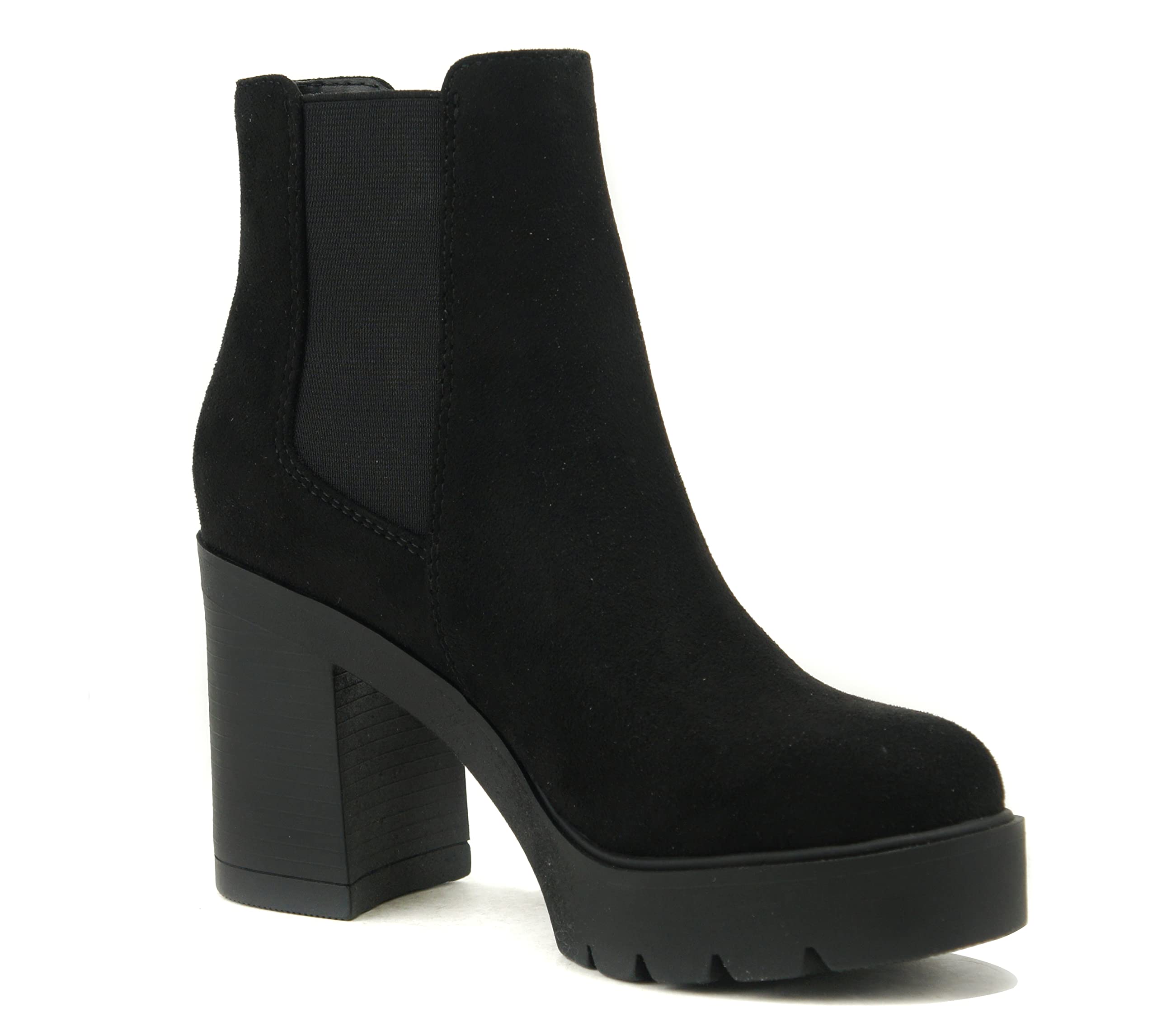 Soda EDITOR ~ Women Lug Sole High Heel Chelsea Fashion Ankle Boot w/Double Elastic Gore
