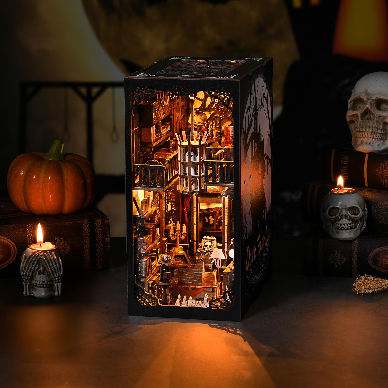 TOYQI DIY Book Nook Kit, Miniature House Dollhouse Kit for Adult and Teens, Book Nook Kits for Adults, Booknook Bookend Alley Model Build, Gifts for Family Friends - Spooky Horror Creepy Haunted House