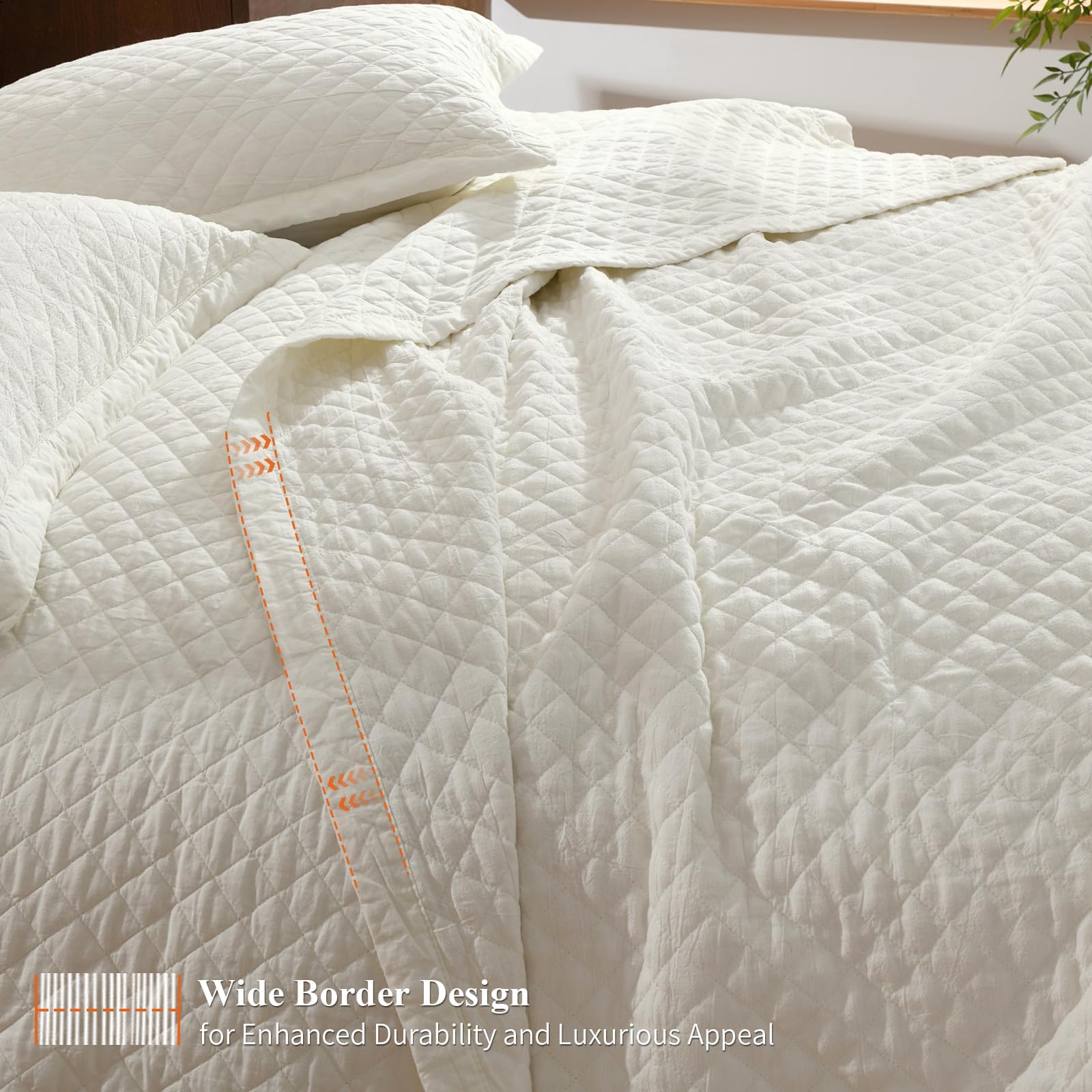 Grassix Linen Quilt Set Queen Size 3-Piece, 100% Linen Front & Cotton Back, Prewashed Diamond Stitch Bedspread with 2 Shams, Lightweight Breathable Quilt for Hot Sleepers, Modern Farmhouse Bedding