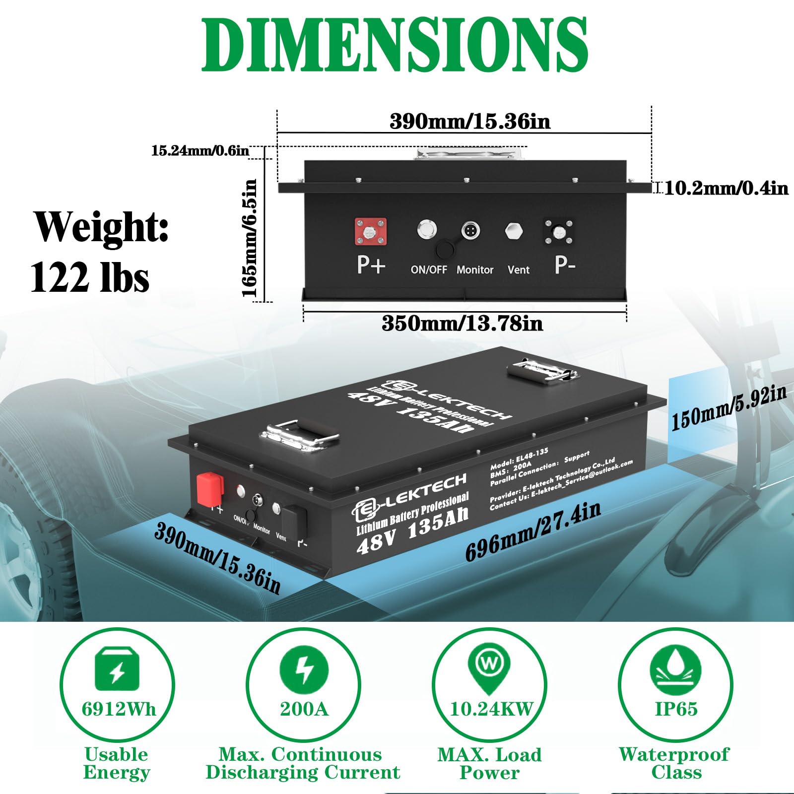 36V 100Ah LiFePO4 Lithium Golf Cart Battery with Charger, Built-in Smart 200A BMS, with Touch Monitor, Perfect for Golf Carts, Off-grid