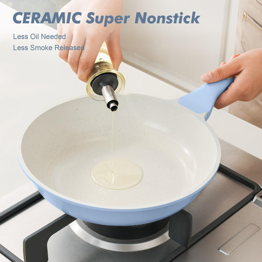 SENSARTE Nonstick Ceramic Frying Pan 8-Inch, Healthy Non Toxic Skillet, Induction Compatible Omelet Pan with Heat Resistant Handle, PFAS-Free, Cream White