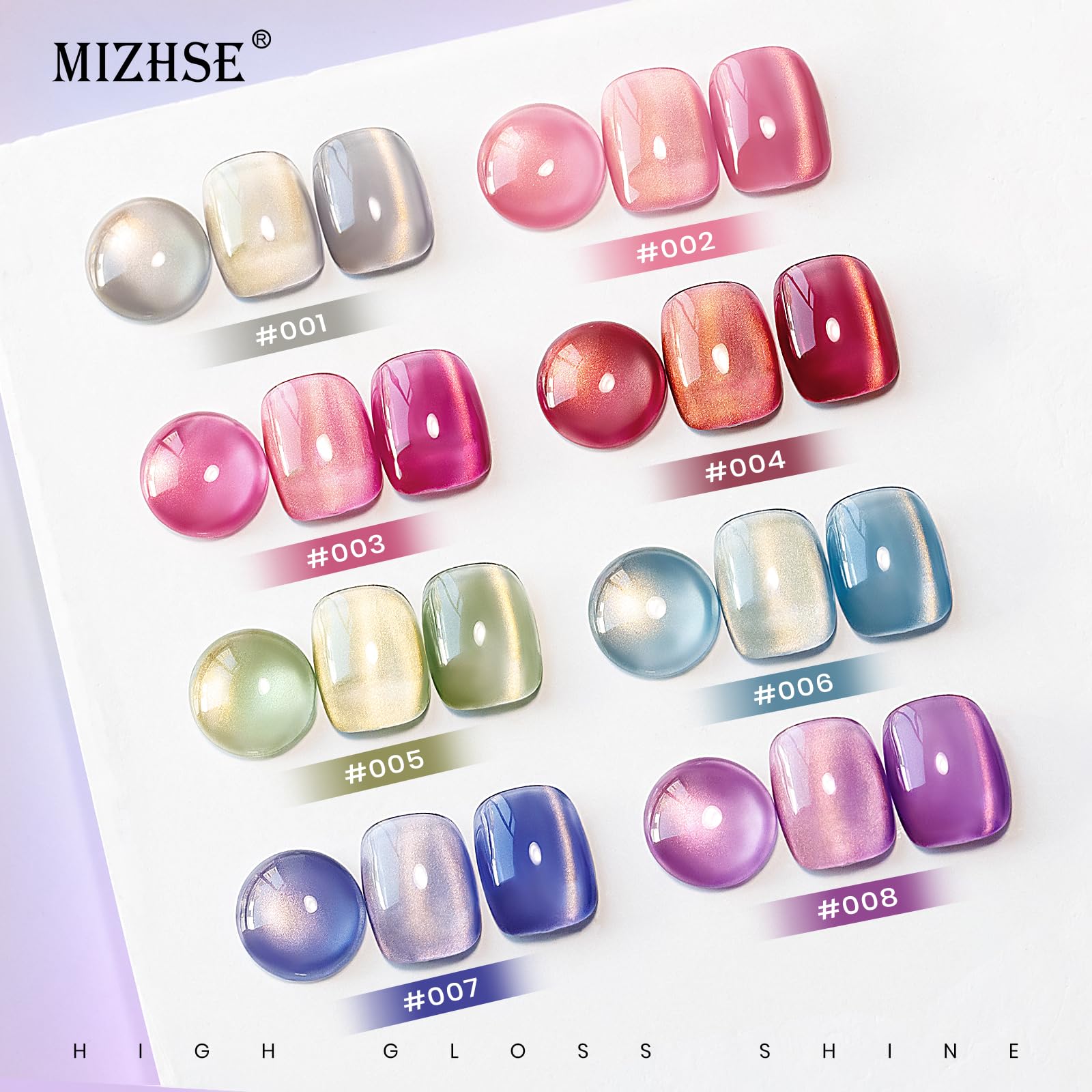 MIZHSE Cat Eye Gel Nail Polish, Moonlight Magnetic Gel Polish and Sheer Nude Nail Kit with 1 Magnet Stick, Glass Shiny Effect Silver Pink Purple Soak Off Manicure Home DIY
