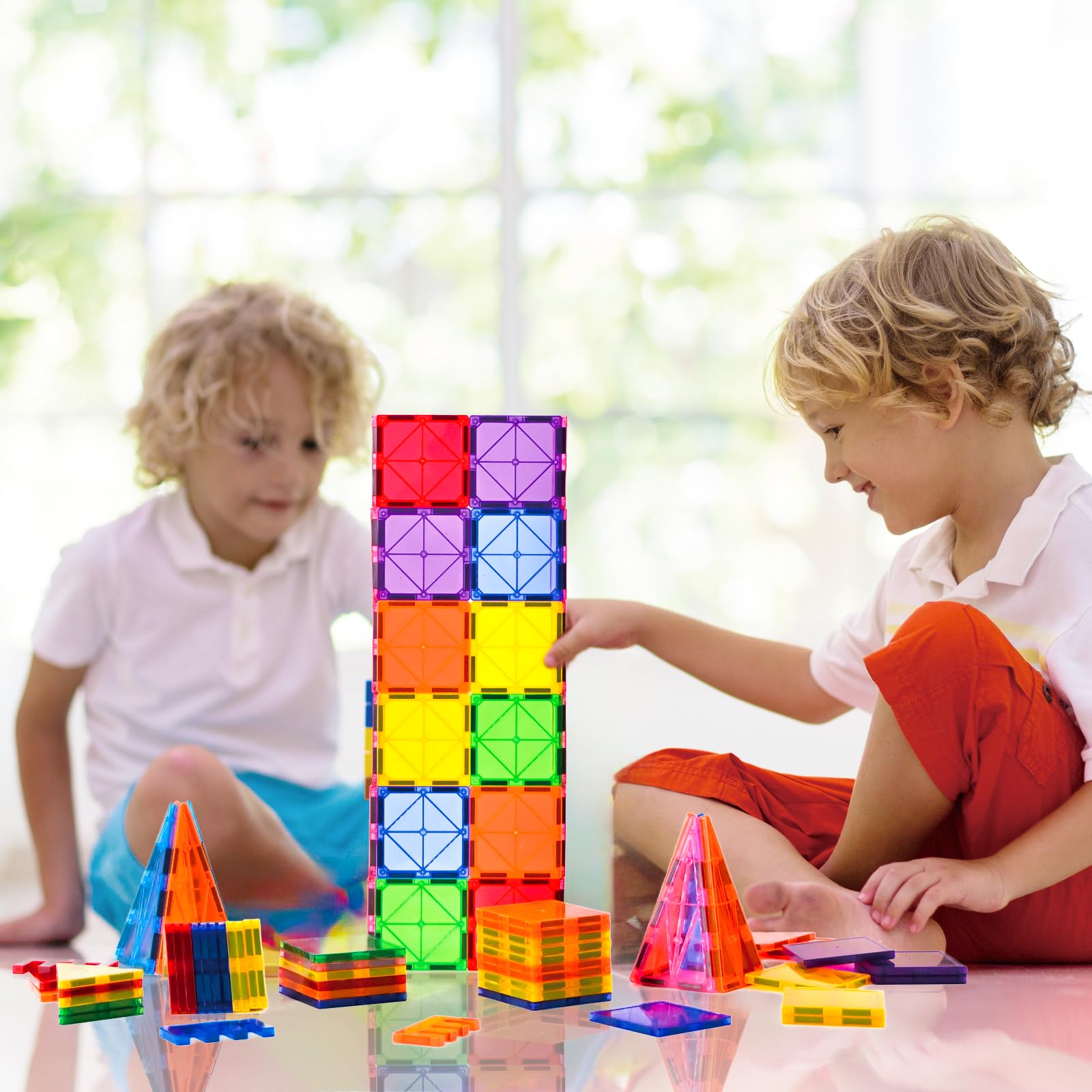 FNJO Magnetic Tiles, 110PCS Magnet Building Set, Magnetic Building Blocks, Construction STEM Learning and Playing Toys for Kids, Montessori Toy for Preschool Boys Girls