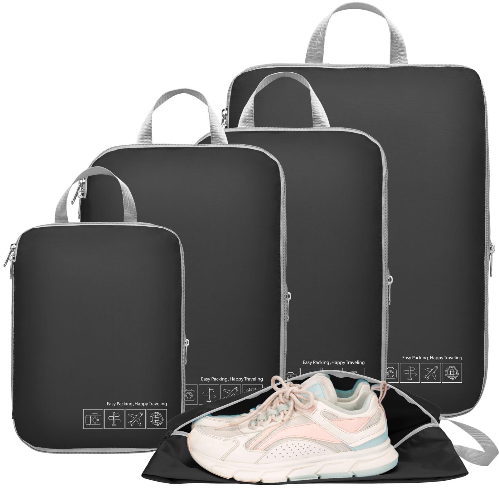 Cambond Compression Packing Cubes for Travel - Lightweight Expandable Travel Bags Luggage Organizers Travel Essentials Compression Cubes for Travel Space Saver for Carry on Suitcases Organizer