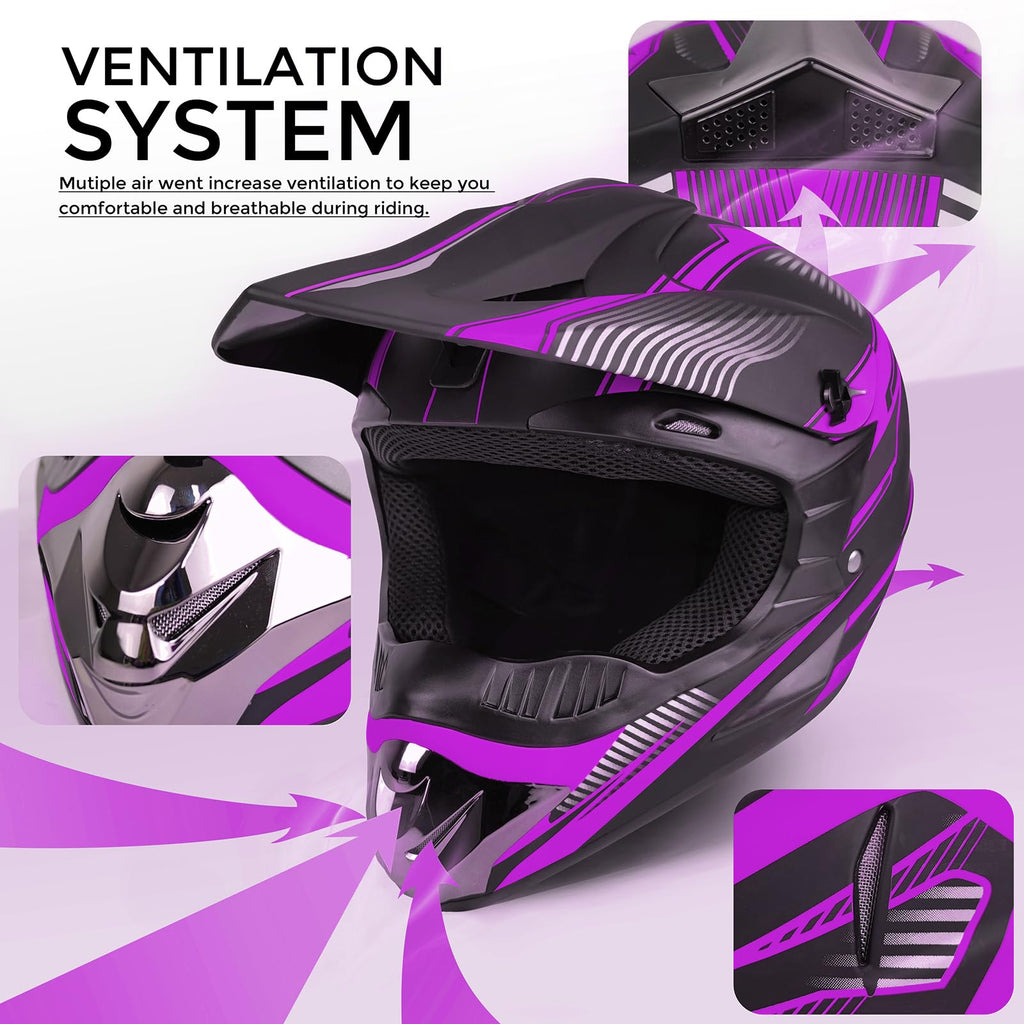 Youth Kids Motocross Helmet Full Face Motorcycle Dirt Bike Off-Road Mountain Bike BMX MX ATV Helmet,DOT Approved,W/Gloves Goggles Mask 4Pcs Set (Black, S)