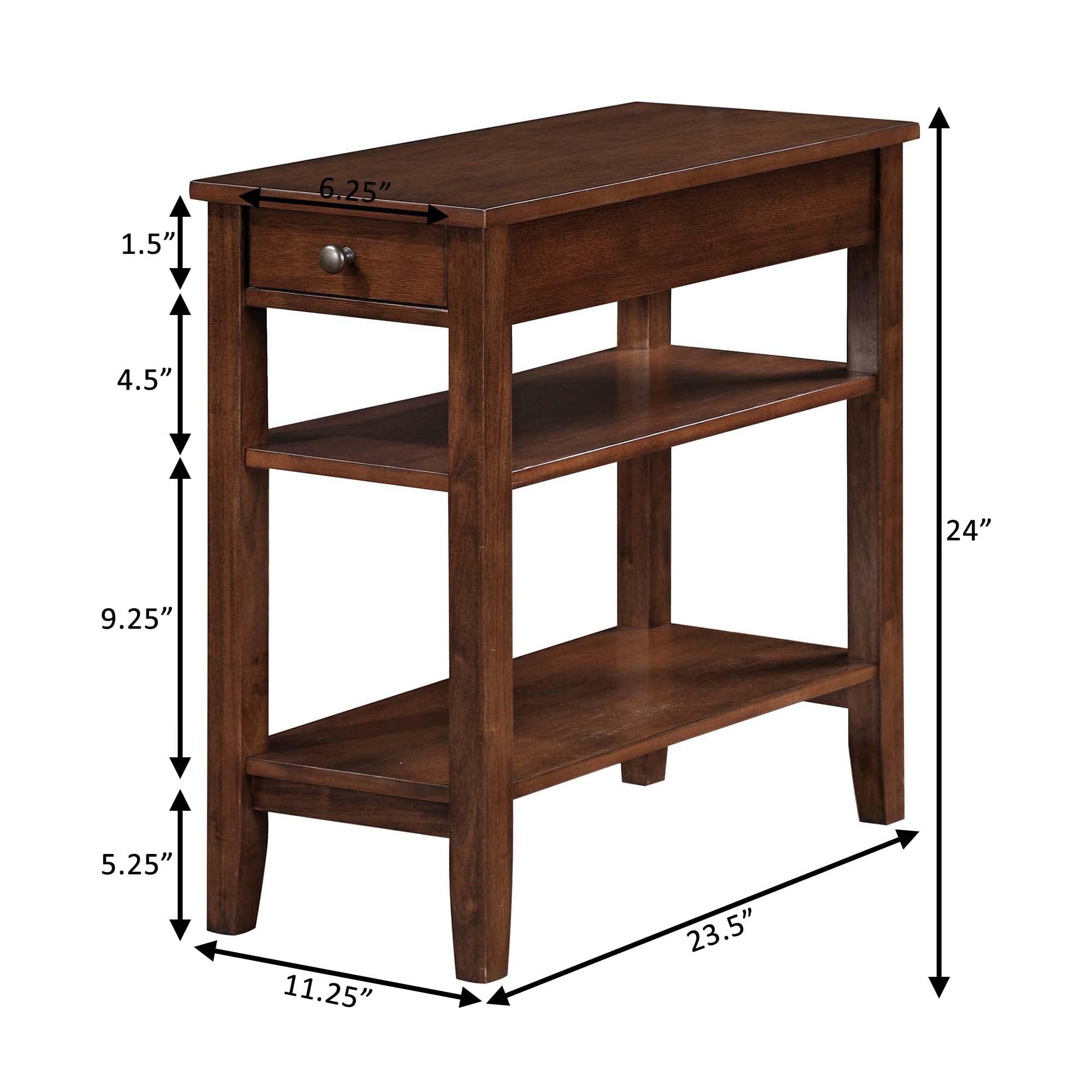 Convenience Concepts American Heritage Chairside End Table with Drawer 23.5" - Classic Living Room Table with Storage Shelf, Bedroom Nightstand, Black