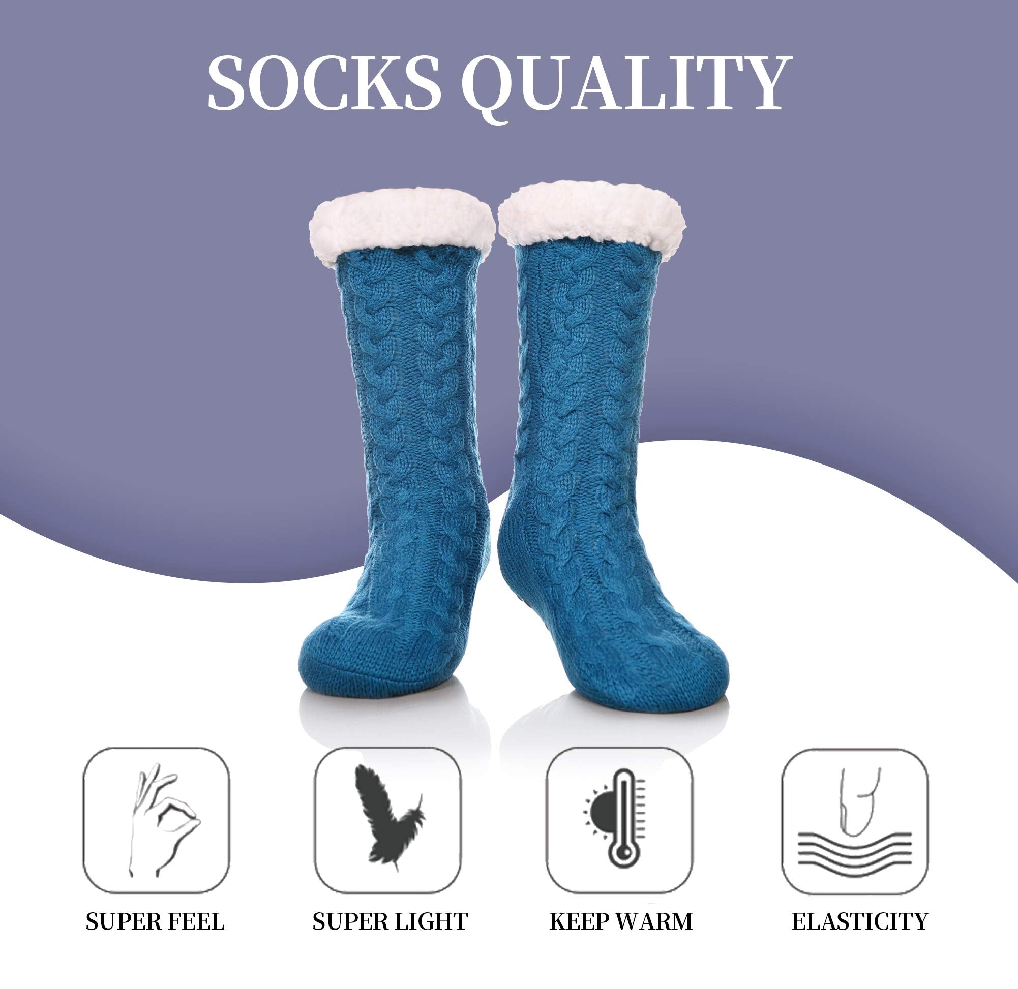 SDBING Women's Winter Super Soft Warm Cozy Fleece Lined Fuzzy Slipper Socks with Grippers