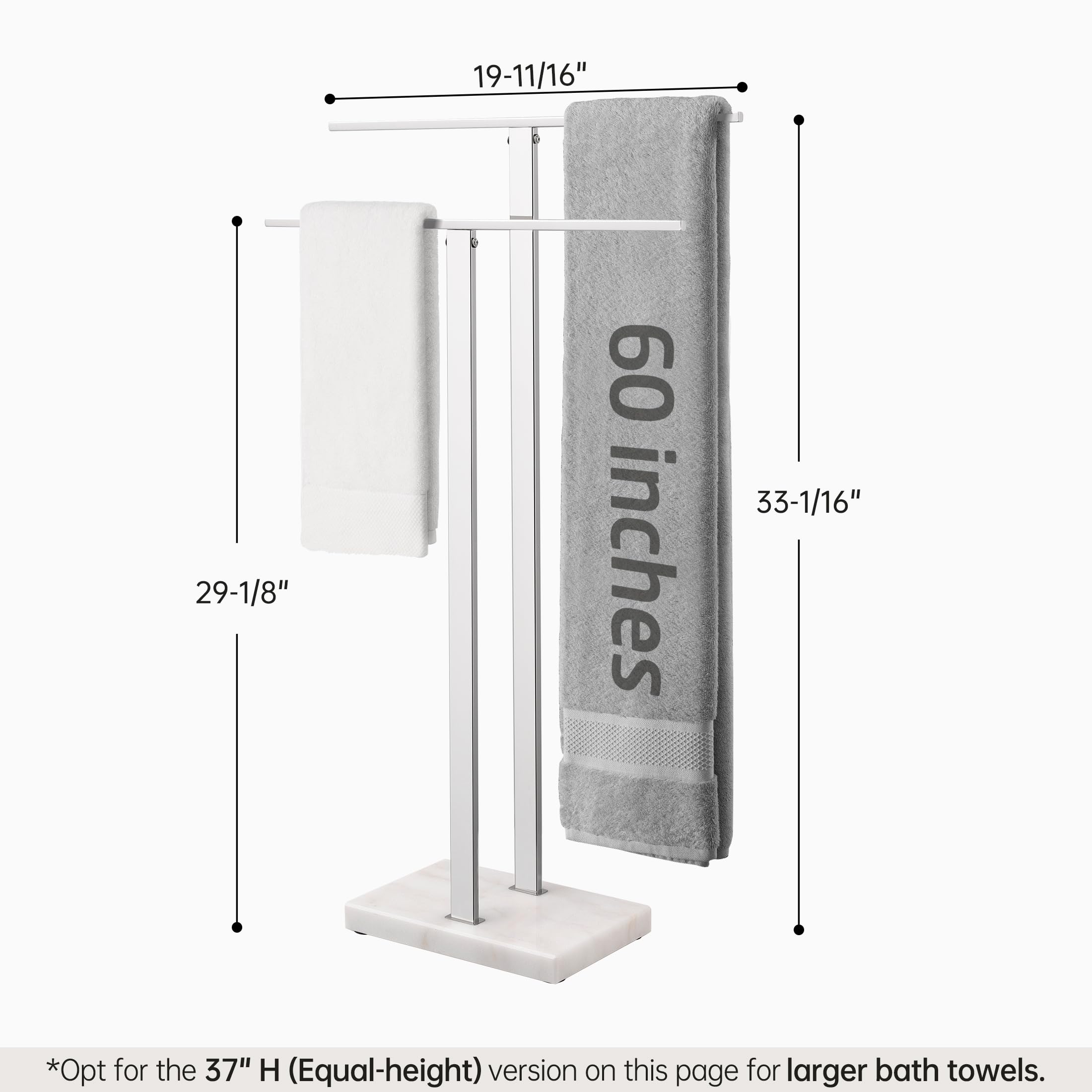 KES Standing Towel Rack with Black Natural Marble Base, 2-Tier Towel Rack Stand for Bathroom Floor, Bath Towel Holder Fits Bath Towel & Hand Towel,18/8 Stainless Steel, BTH217-BBK