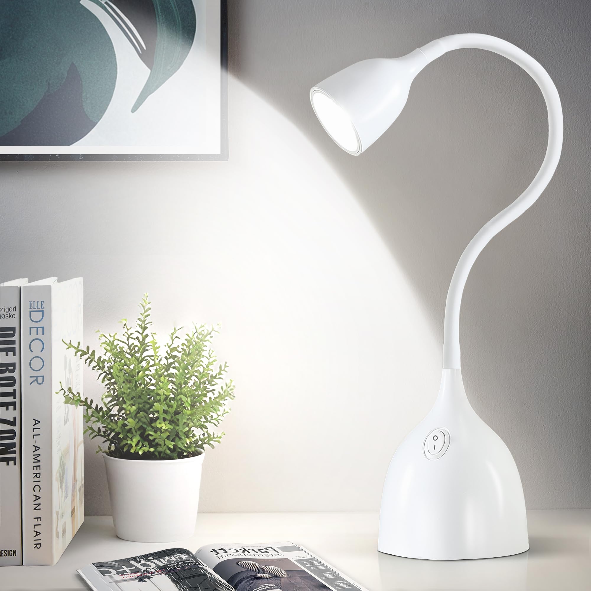EJIAXIN Gooseneck Desk Lamp 360° LED Flexible Reading Light Small Desk Lamps for Small Spaces Home Office Bedroom College Dorm Desk Bookshelf Nightstand Table Lamp (Purple)