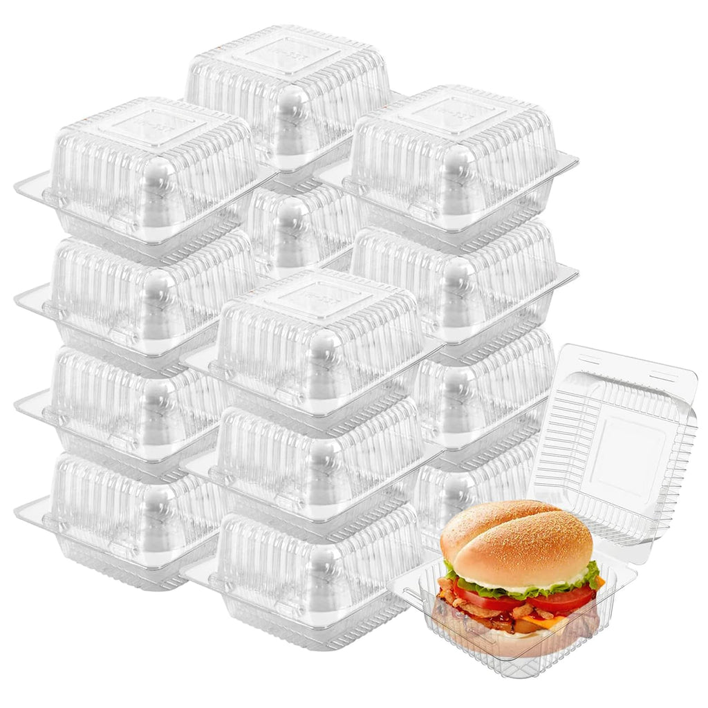 50 Pack 5 x 5 inch Clear Plastic Disposable Clamshell Container,Hinged Take Out Clamshell Dessert Container with Lid Takeout Tray Disposable Food Clamshell Containers for Dessert,Cakes,Sandwiches