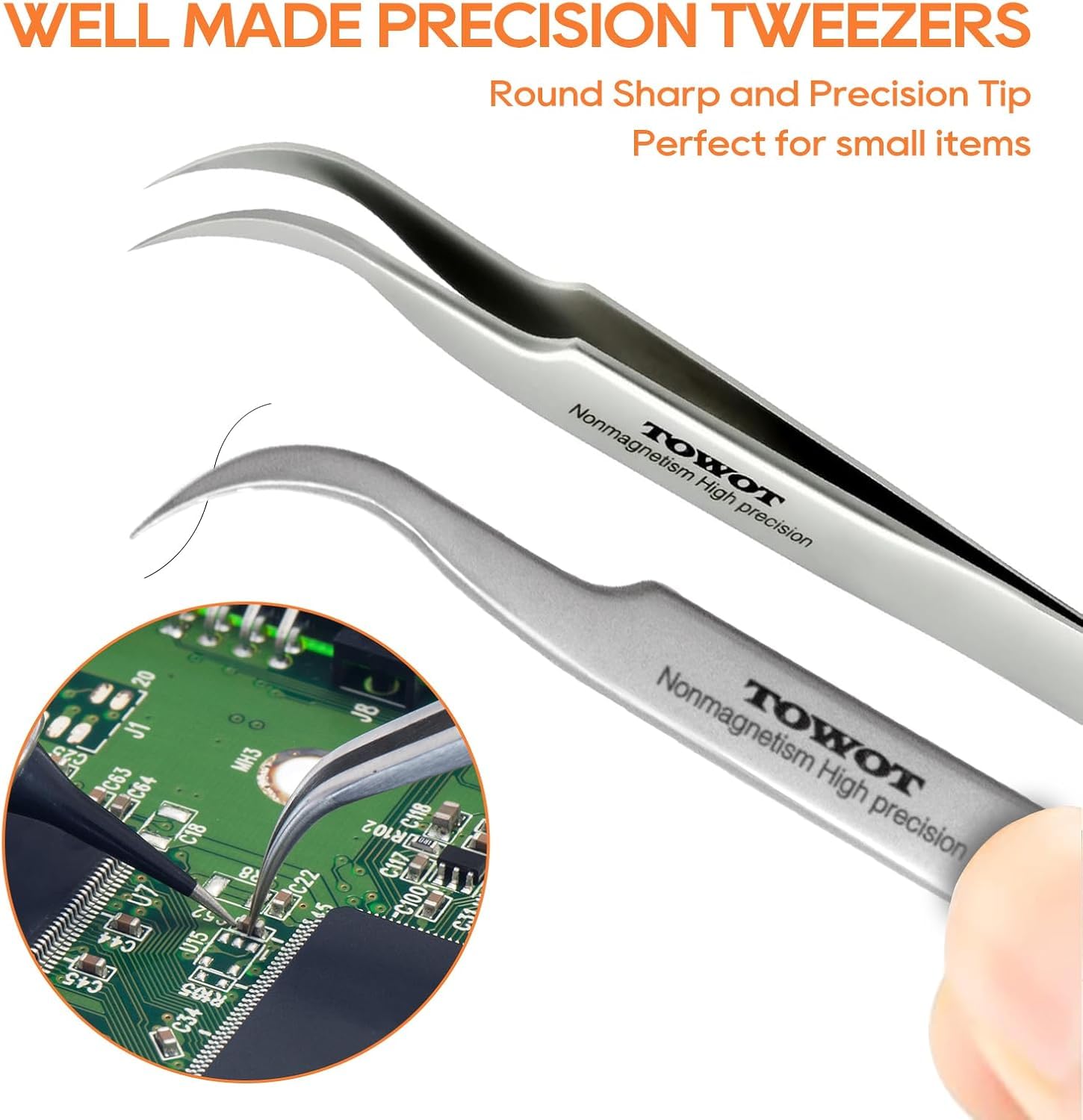 Precision Tweezers, Stainless Steel Pointed Ultrafine Tweezers for Craft, Electronics, Soldering, Experimental Work, Jewelry-Making, Non-Magnetic Industrial Tweezers, by TOWOT