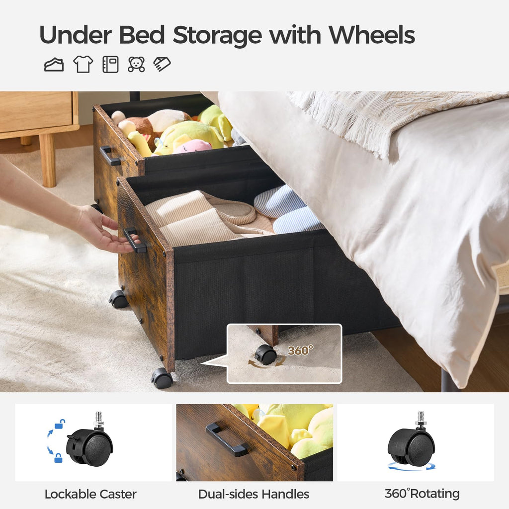 FOUCSSOMEI Under Bed Storage with Wheels, Wooden Under Bed Drawers On Wheels, Rolling Under Bed Shoe Storage, Space Saving, Black,30L
