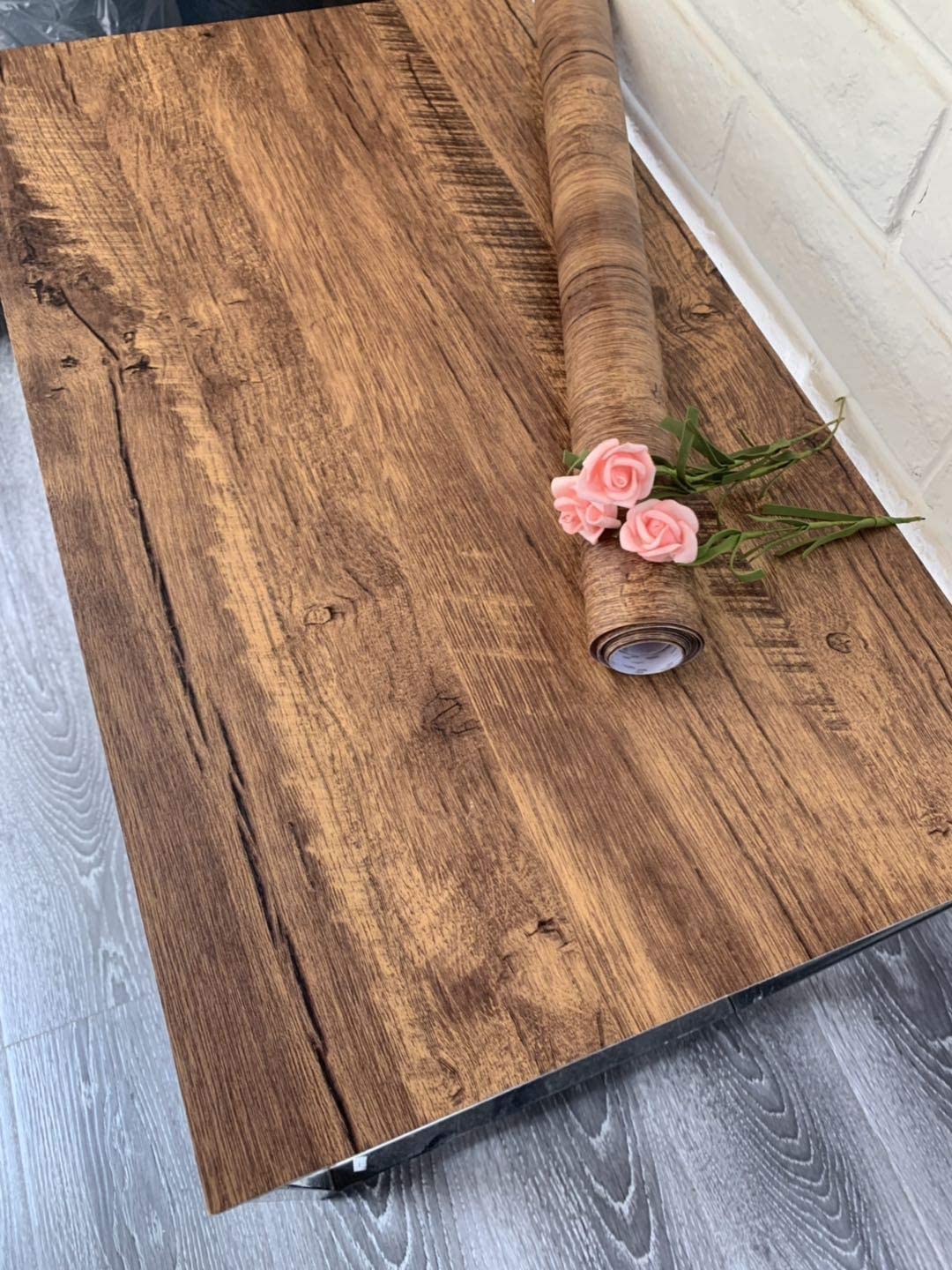 EeeComing 118" x 17.7" Wood Wallpaper Peel and Stick Contact Paper Wood Brown Wood Self Adhesive Wallpaper Rustic Removable Wood Contact Paper Wood Grain Wallpaper Vinyl Film Roll