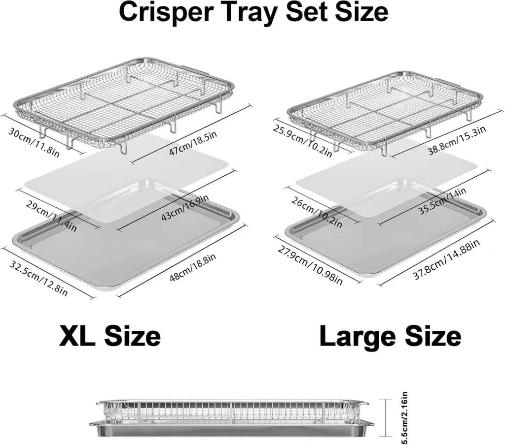 Air Fryer Basket for Oven, Large14.88"×10.98"Air Fryer Pans for Convection Oven with 30 Sheet Parchment Papers, THORSES Non-Stick Stainless Steel Air Fryer Basket and Tray for Multi Cooking - Black