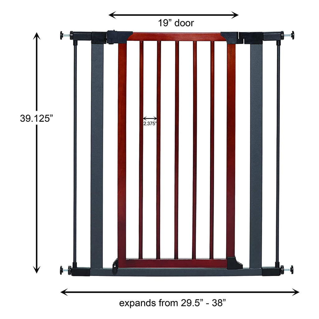 Midwest 29" Walk-Thru Dog Gate, Wooden Door | Steel Frame, Pressure Mounted, Expands 29.5"-38" Wide, Auto-Close Door, Latch Closure, Includes Two 3" Extensions