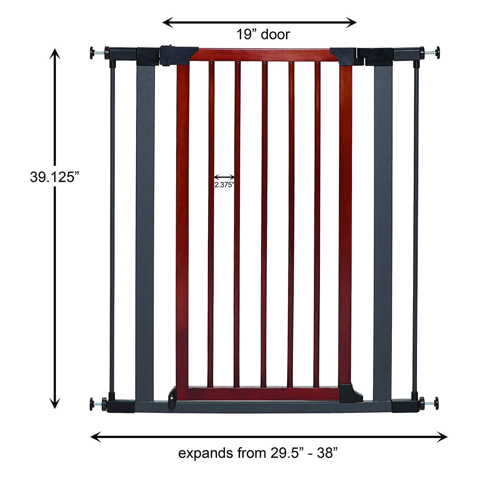 Midwest 29" Walk-Thru Dog Gate, Wooden Door | Steel Frame, Pressure Mounted, Expands 29.5"-38" Wide, Auto-Close Door, Latch Closure, Includes Two 3" Extensions