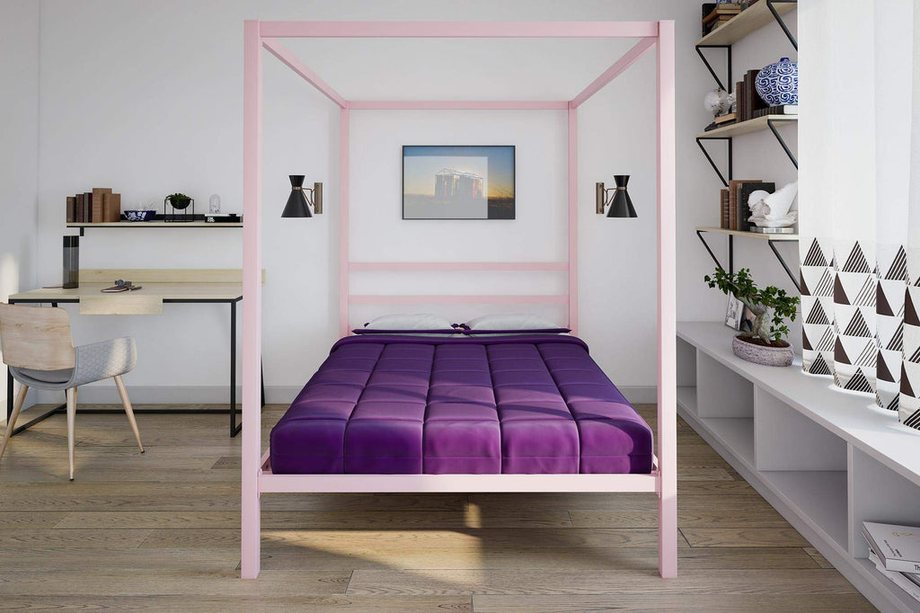 DHP King Metal Canopy Bed, Modern Design with Built-In Headboard, Sturdy Frame, No Box Spring Needed, Gunmetal Gray