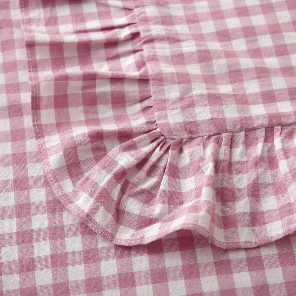 Silnuo Green/White Plaid Ruffled Queen Size Pillow Shams Set of 2,Washed Cotton Shabby Checkered Gingham Farmhouse Bed Pillow Covers 20"x30"