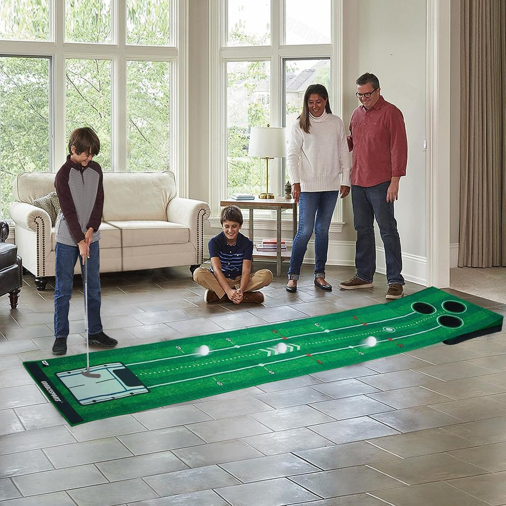 New Portable Golf Putting Mat, Mini Golf - Putting Green Indoor + Putting Green Outdoor - Putting Mat with 3 Balls + Retractable Push Rod (Youth) - Putting Matt for Indoors, Golf Gifts for Men Kids