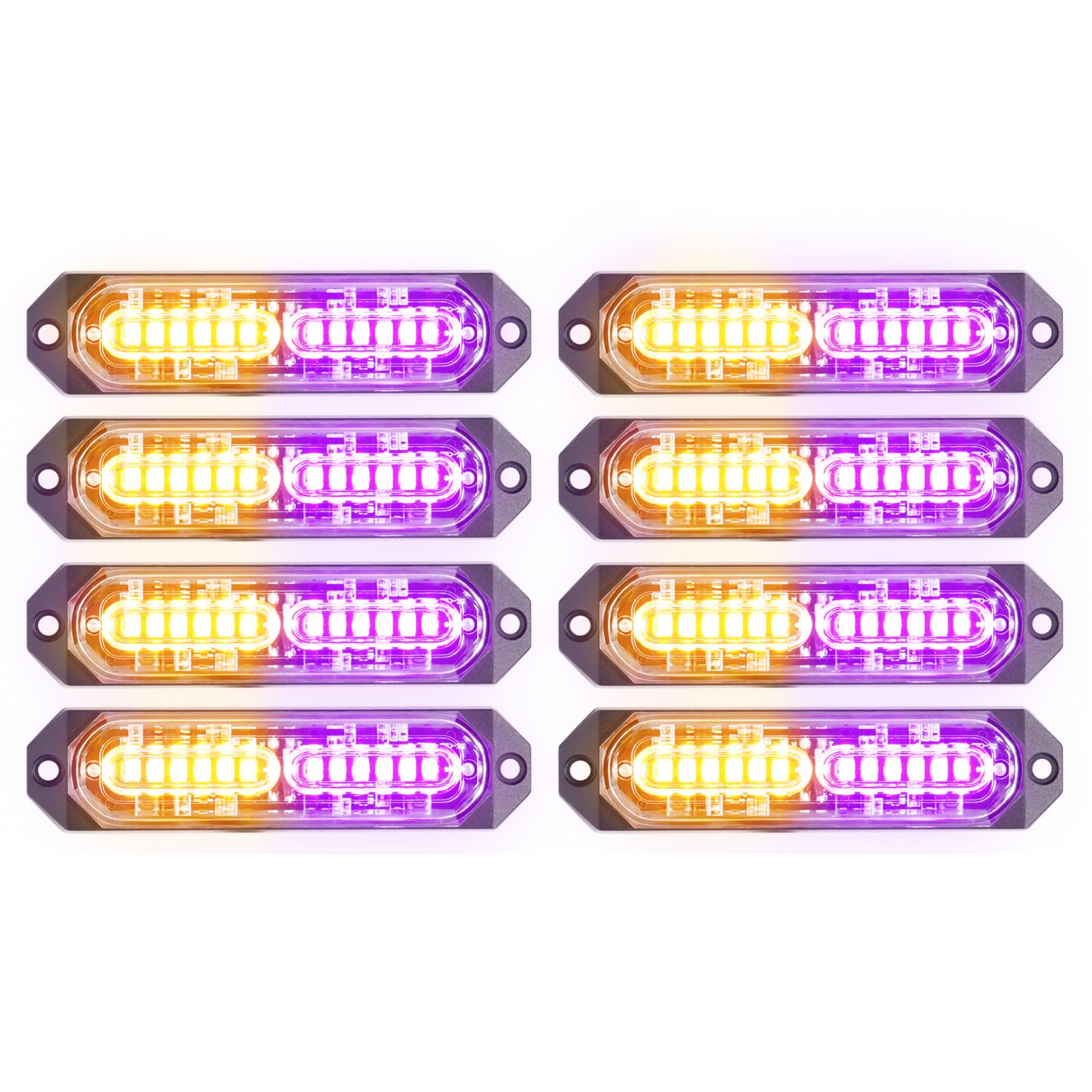 8-Pcs 12 LED Sync Feature Emergency Strobe Grille Lights Ultra Slim Surface Mount Hazard Warning Flashing Light Bar for Firefighter/Construction/Police/Trucks/Vehicles/Car/SUV (Amber/White)