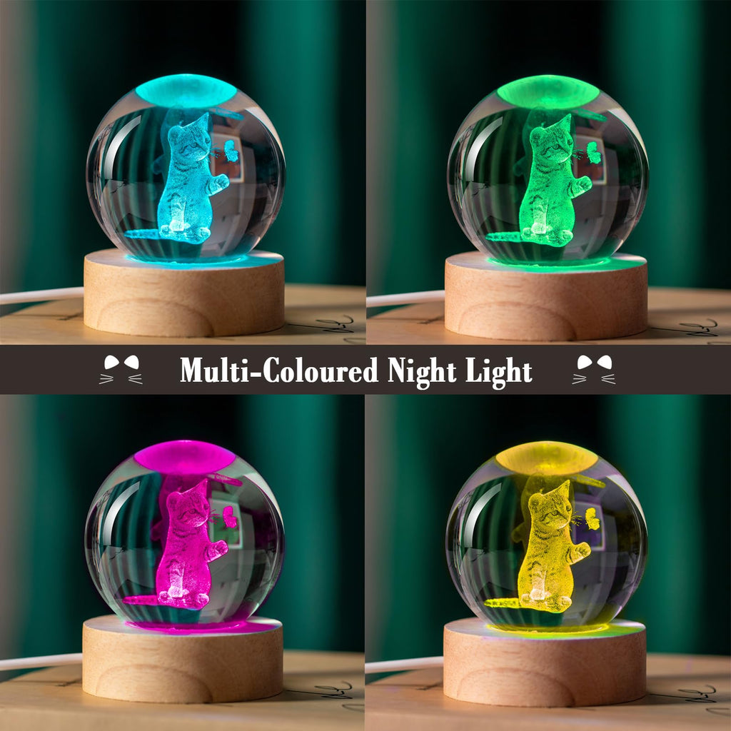 IFOLAINA Butterfly Crystal Ball Gifts Ideas for Girlfriend Wife Mom Couple Her Bithday Mothers Day 3D Butterfly on Sunflower Night Light Decorative Globes Room Decor