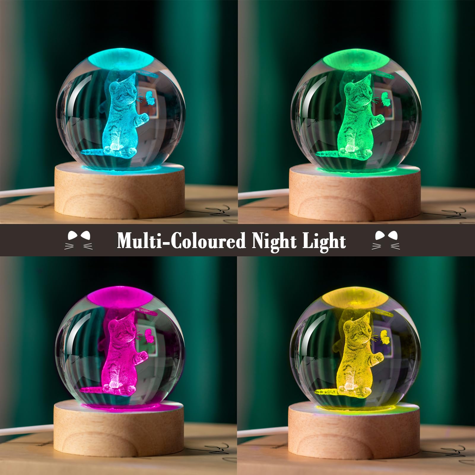 IFOLAINA Butterfly Crystal Ball Gifts Ideas for Girlfriend Wife Mom Couple Her Bithday Mothers Day 3D Butterfly on Sunflower Night Light Decorative Globes Room Decor