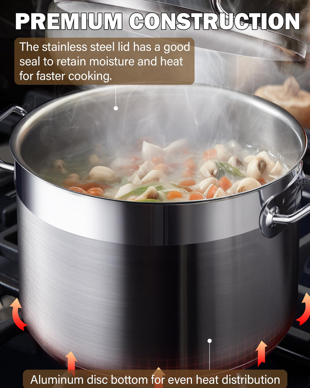 Cooks Standard Professional 6 Quart Stock Pot with Lid, Stainless Steel Dutch Oven Pot
