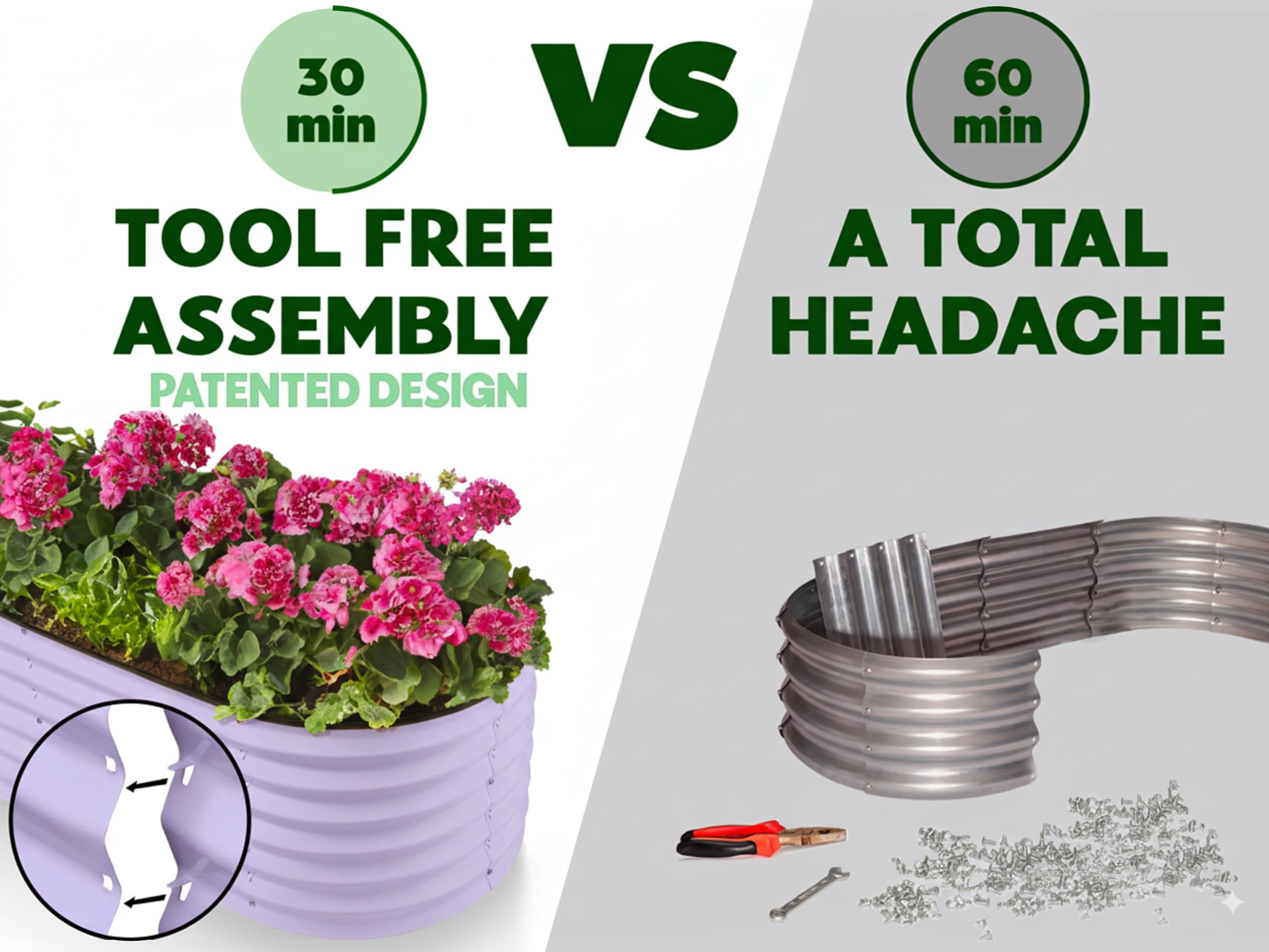 9-in-1 Galvanized Steel Raised Garden Bed // 8×2×1.5 ft Modular Planter for Gardening, Vegetables, Flowers // 18" Tall Metal Raised Garden Beds Outdoor (Dark Green) // Patented Design Planter Box
