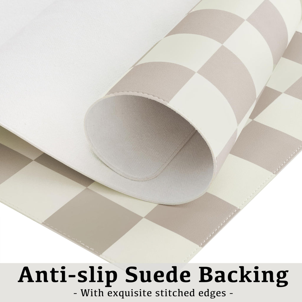 Ohocut Checkered Desk Mat, Large Cute Aesthetic Retro PU Leather Computer Laptop Desk Mat, Non-Slip Waterproof Mouse Keyboard Pad, Desk Writing Mat for Work/Home (Beige, 23.6" x 13.7")