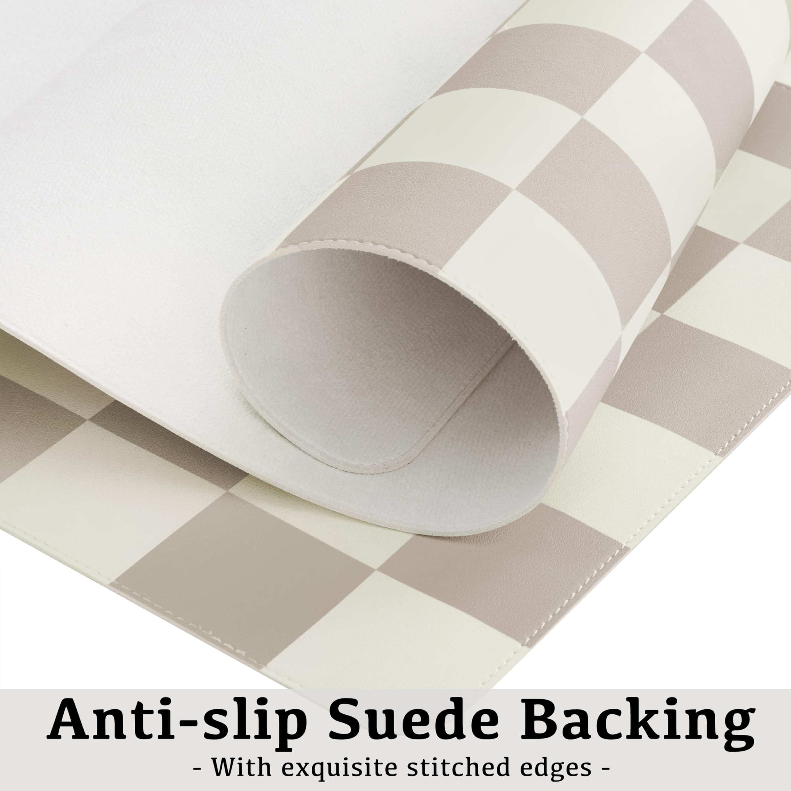 Ohocut Checkered Desk Mat, Large Cute Aesthetic Retro PU Leather Computer Laptop Desk Mat, Non-Slip Waterproof Mouse Keyboard Pad, Desk Writing Mat for Work/Home (Beige, 23.6" x 13.7")