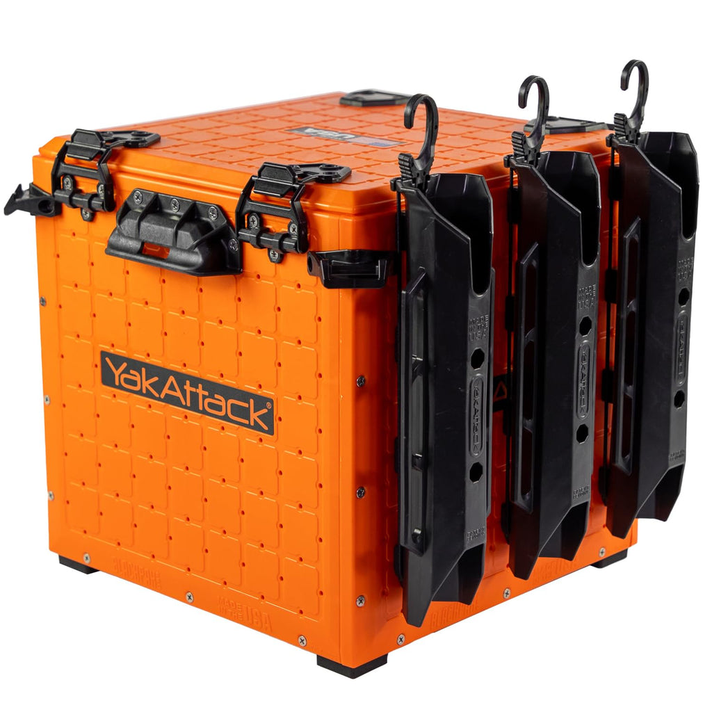 YakAttack BlackPak Pro 13" x 13" Fishing Crate with 3 Rod Holders - Battleship Grey | Compact Tackle Storage Box & Gear Organizer for Kayaks | Lightweight, Durable & Customizable Marine Accessory