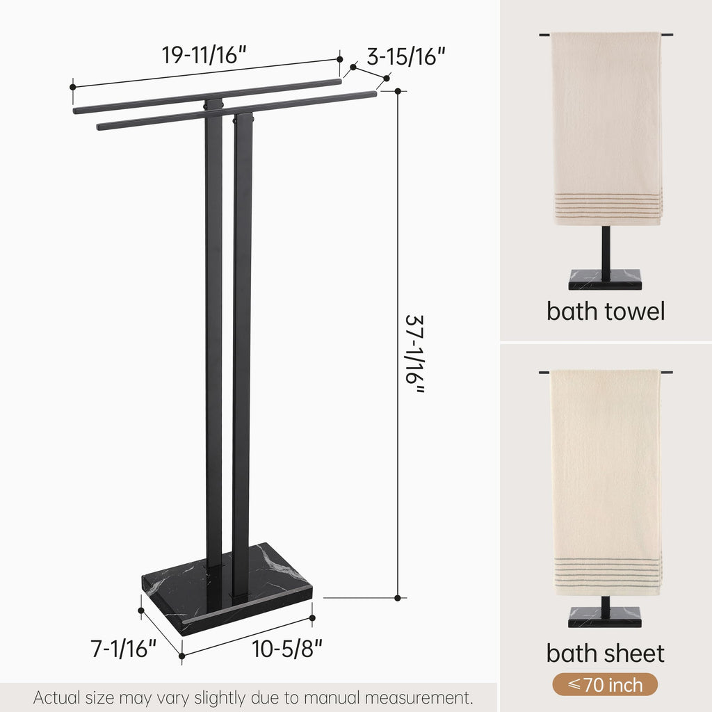 KES Standing Towel Rack with Black Natural Marble Base, 2-Tier Towel Rack Stand for Bathroom Floor, Bath Towel Holder Fits Bath Towel & Hand Towel,18/8 Stainless Steel, BTH217-BBK